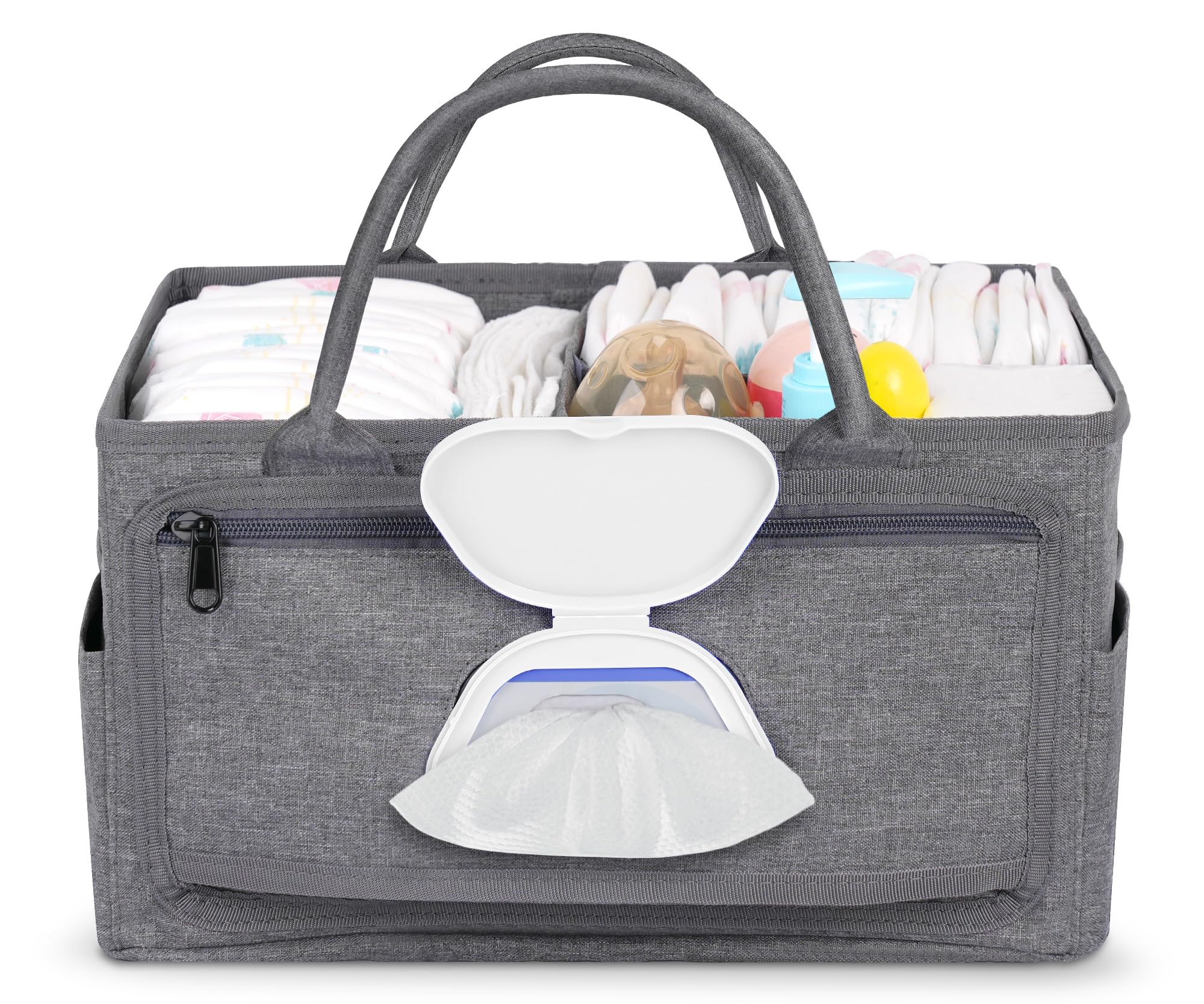 Volnamal Premium Diaper Caddy with Smart Side Wipes Pocket, Diaper Organizer, Portable Car Organizer & Nursery Basket for Newborn Essentials, Perfect