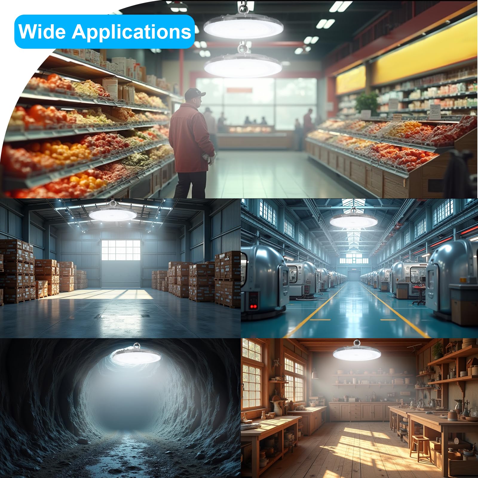 Super Bright 150W UFO LED High Bay Light 21000lm 6500K Daylight High Bay Led Shop Lights with 5FT — view 6