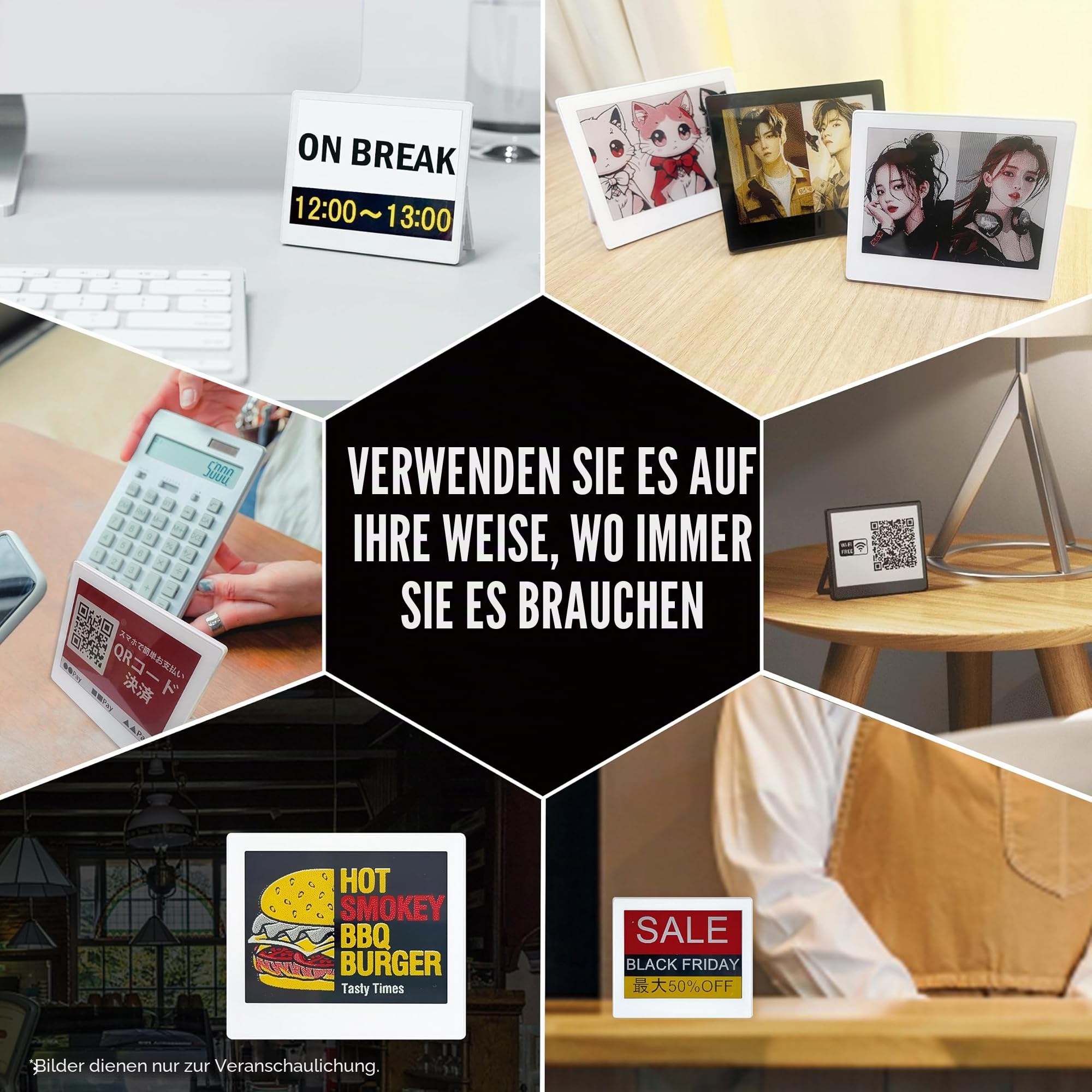 [Santek] EZ Sign 10,7 cm EPaper Display | 4-farbiges, wiederbeschreibbares kleines digitales Schild mit Ständer | E-Ink-Display für Wohnheim und Wohnungsdekoration | Airbnb-Willkommensschilder |