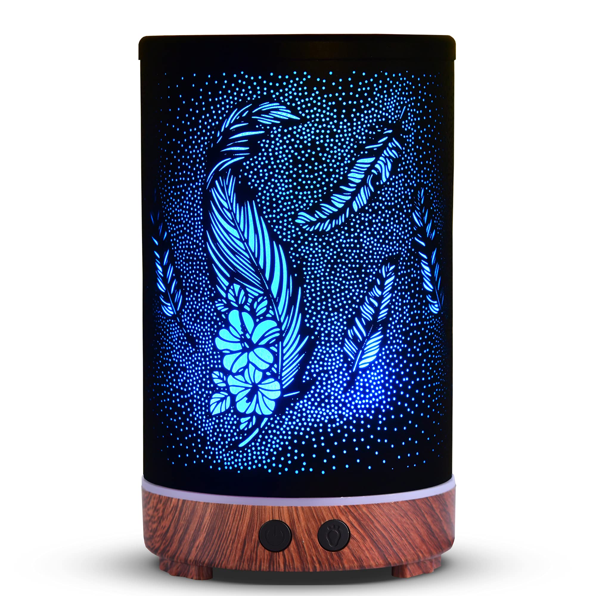 Essential Oil Diffusers for Home Office Yoga Small 150ml Humidifier Aroma Diffusers Auto Shut-Off and Changable LED Lights, Feather Print