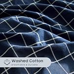 Ensemble de housse de couette en coton Wake In Cloud Grid, bleu marine, reine | 100 % coton lavé, motif géométrique à carreaux, style ferme, ensemble de literie texturé, 3 pièces