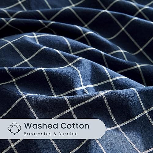 Miniatura 6 de Wake In Cloud - Juego de funda de edredón de algodón cuadriculado, a cuadros geométrico estilo granja, juego de ropa de cama de percal de algodón