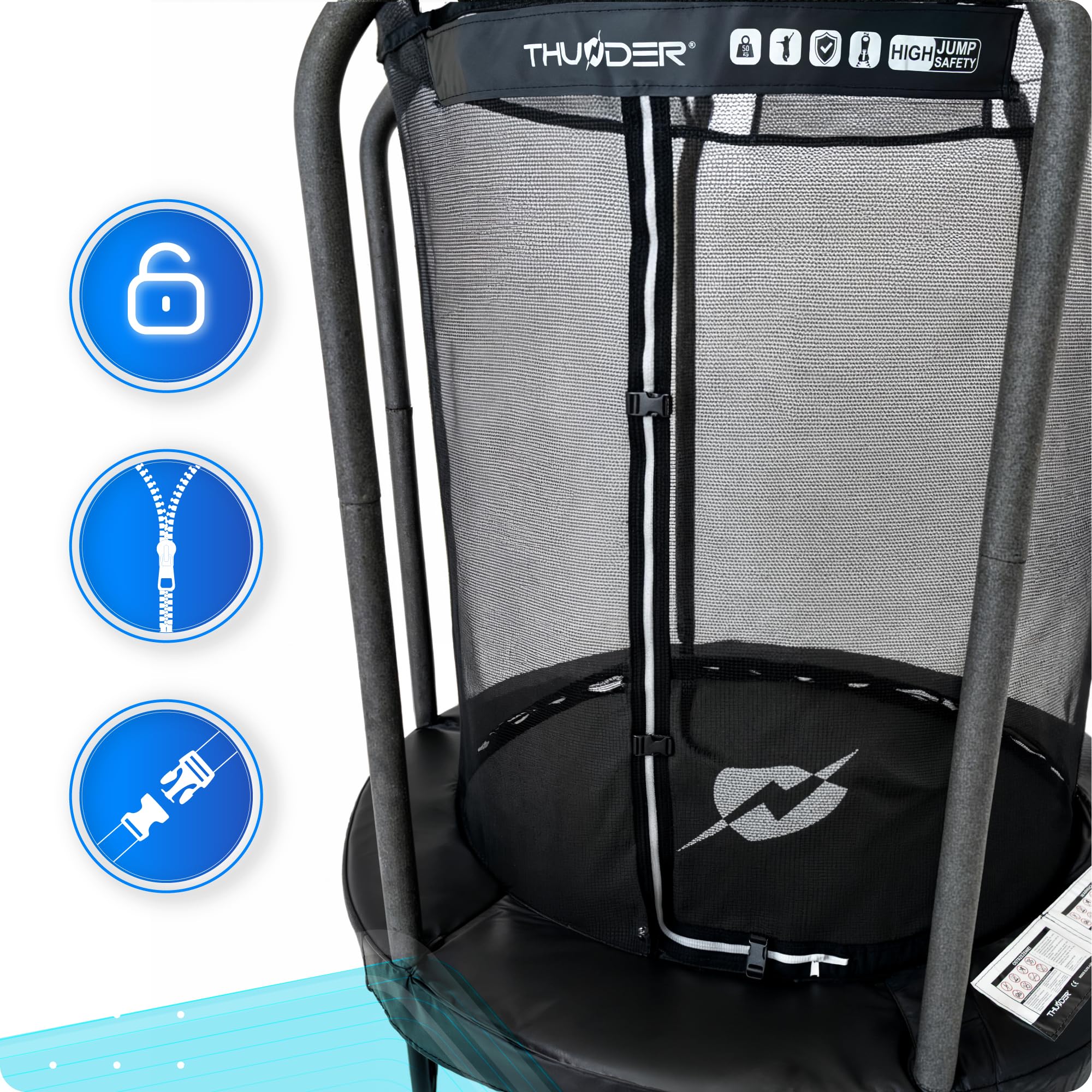 THUNDER Gartentrampolin Outdoor mit Sicherheitsnetz & Leiter – Stabil & Wetterfest für Garten & Freizeit