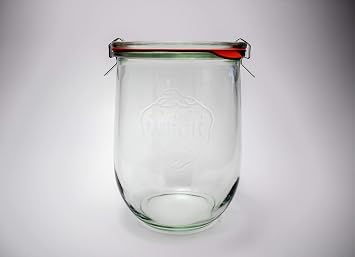 Weck Tulip Jar Rubber Sole & Two Metal Clamps Food Storage Jar Round Preserve Container Clear Preserving Seal Wire Clip Fastening Kitchen Canning Cereal Sugar Beans Spice - 33.8 fl. oz Single 1 liter