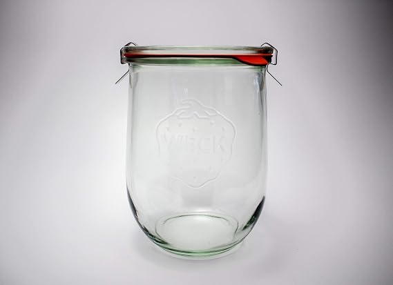 Weck Tulip Jar Rubber Sole & Two Metal Clamps Food Storage Jar Round Preserve Container Clear Preserving Seal Wire Clip Fastening Kitchen Canning Cereal Sugar Beans Spice - 33.8 fl. oz Single 1 liter