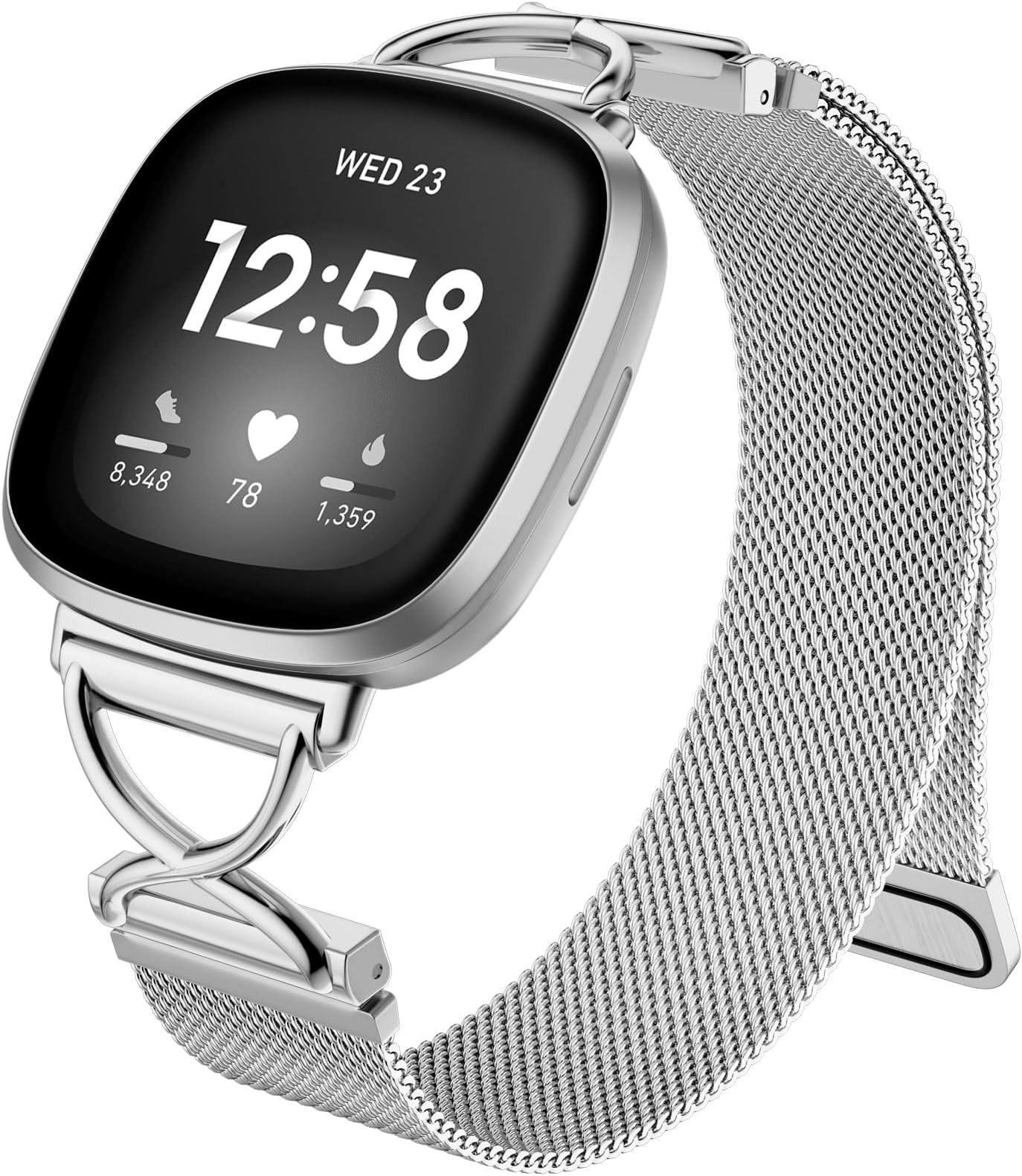 JKD X-Shape Metal Band Compatible with Fitbit Versa 4/Sense 2/Versa 3/Sense Bands Women Men, Stainless Steel Soft Mesh Loop Strap Replacement for Fitbit Sense 2/Versa 3/Sense/Versa 4 Smartwatch