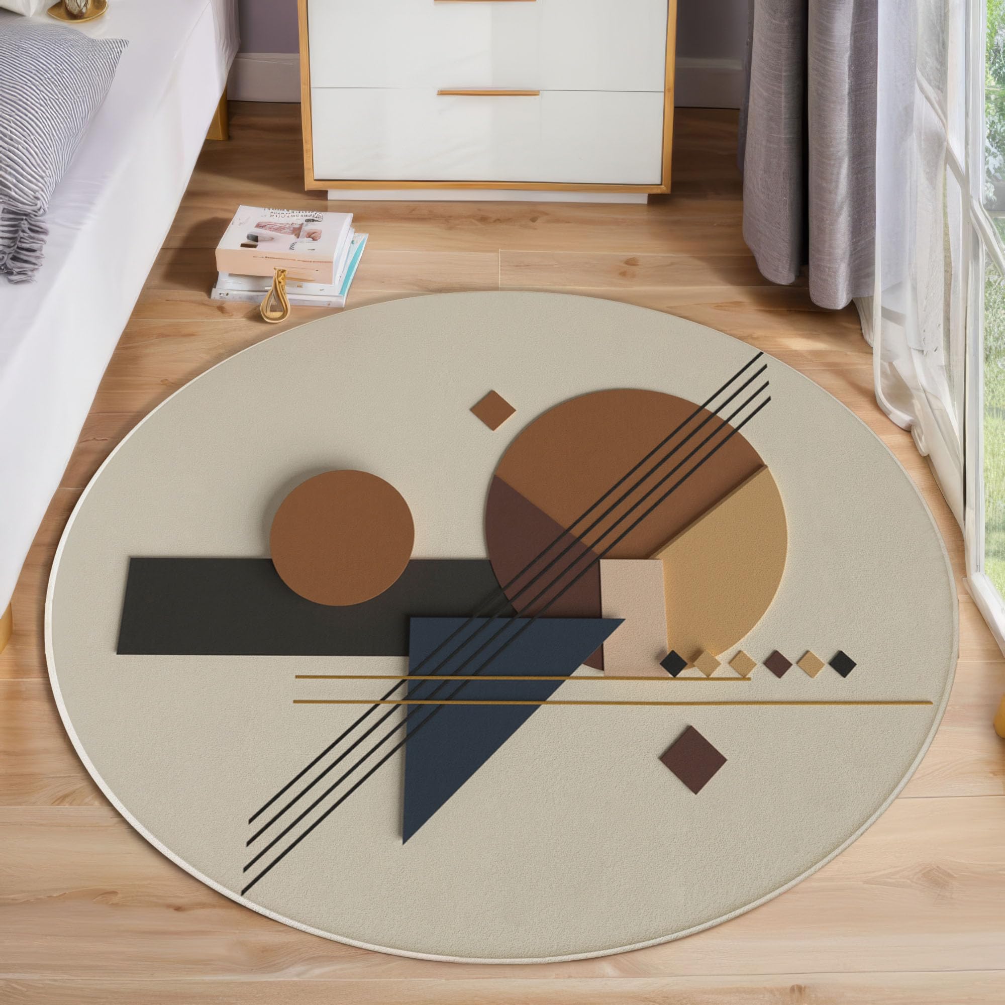 Tapis de décoration design aux lignes et carrés modernes couleur beige doux