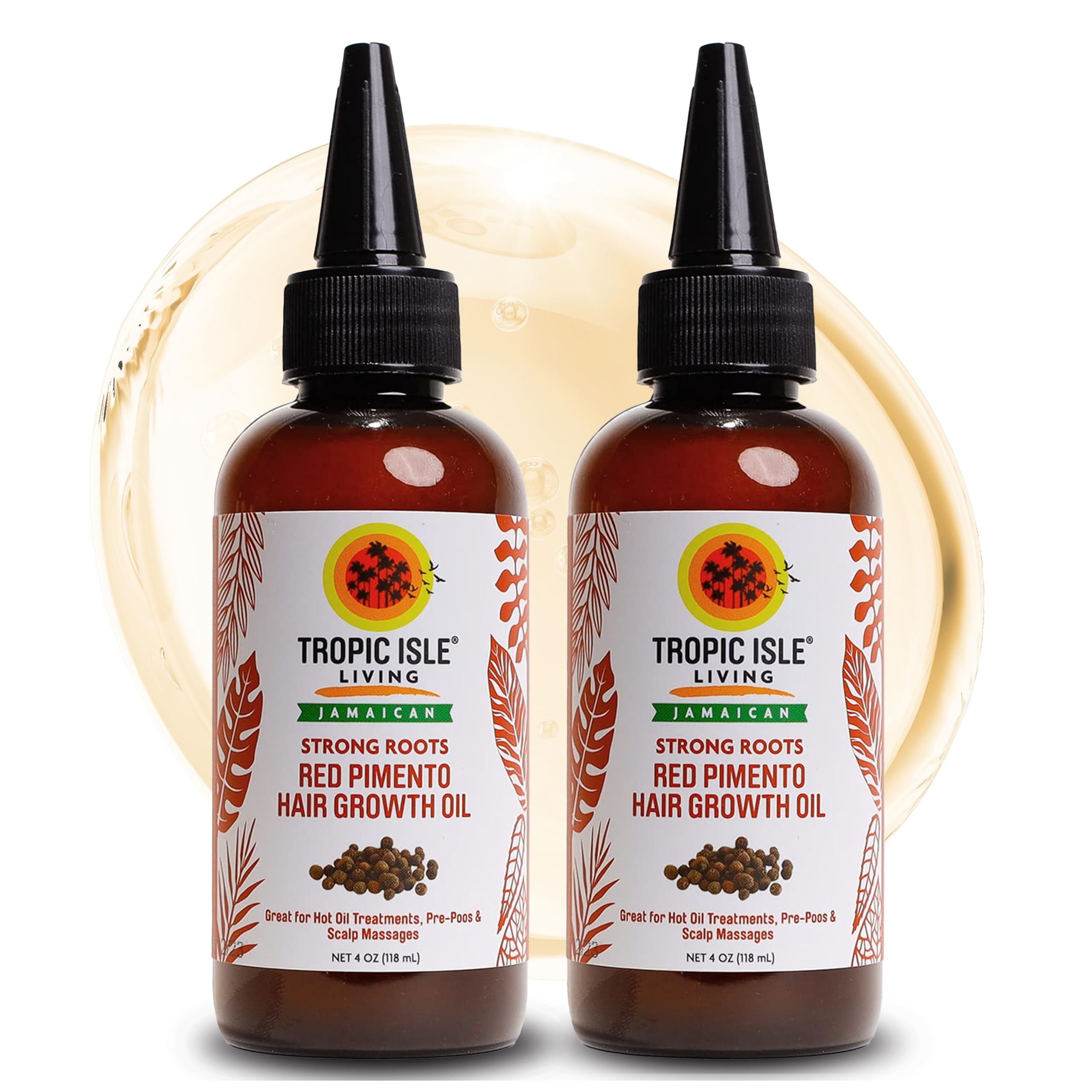 Tropic Isle Living - Strong Roots Red Pimento Hair Growth Oil | 100% Natural, Organic Jamaican Black Castor Oil, Soften Hair and gives Shine. Strengthen Hair and Scalp (Pack of 2)