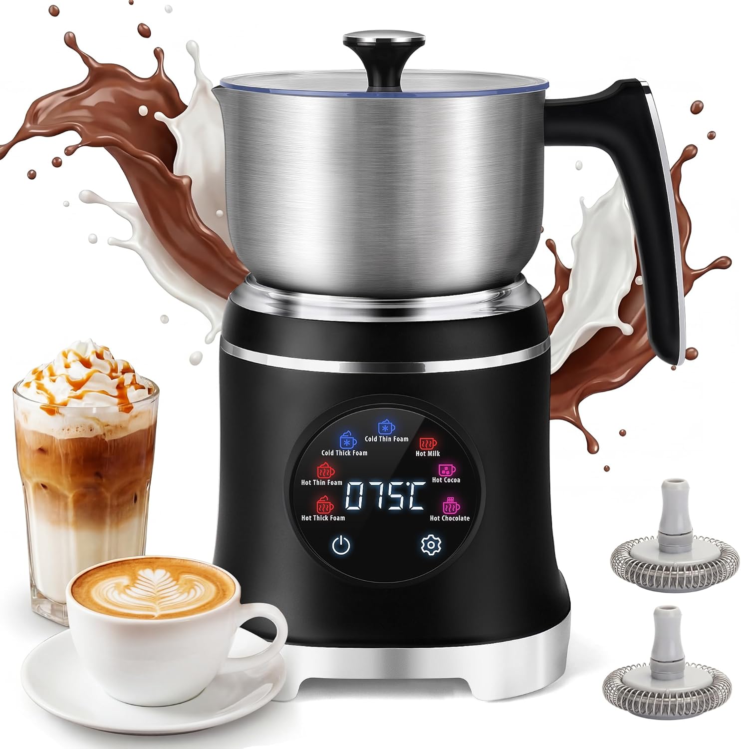 7-IN-1 Milk Frother, 20.3 OZ Milk Frother and Steamer with Temperature Control Stainless Steel Electric Milk Frother Dishwasher Safe Hot and Cold Foam for Latte Hot Chocolate Cocoa