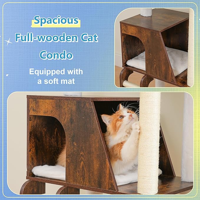 Casa para Gatos en Madera, 69.7 pulgadas, Torre de Madera con Grandes Plataformas miniatura 7