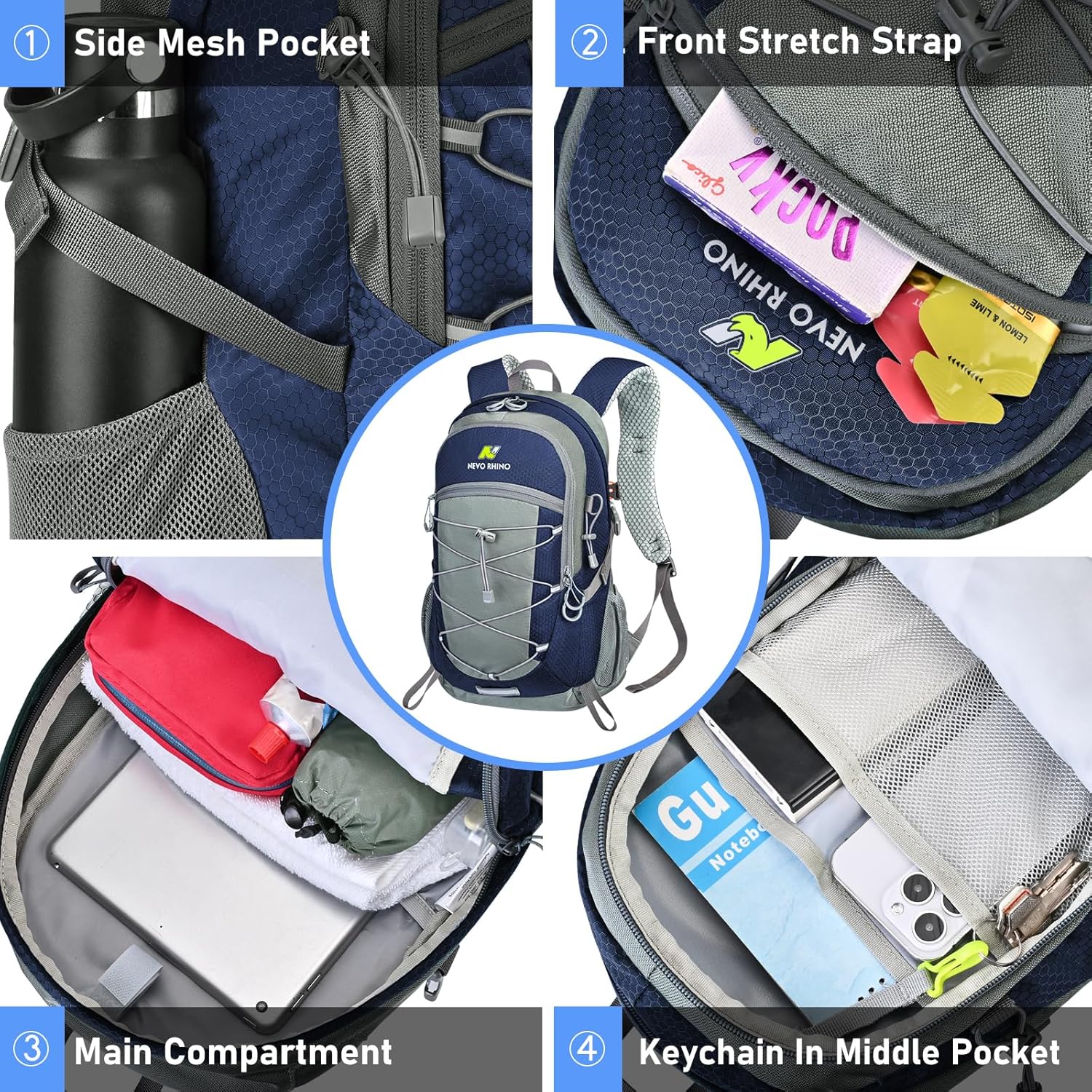 N NEVO RHINO Hiking Backpack 20L Water Resistant Outdoor Day Pack,Lightweight Travel Small Backpack for Men Women - Image 3