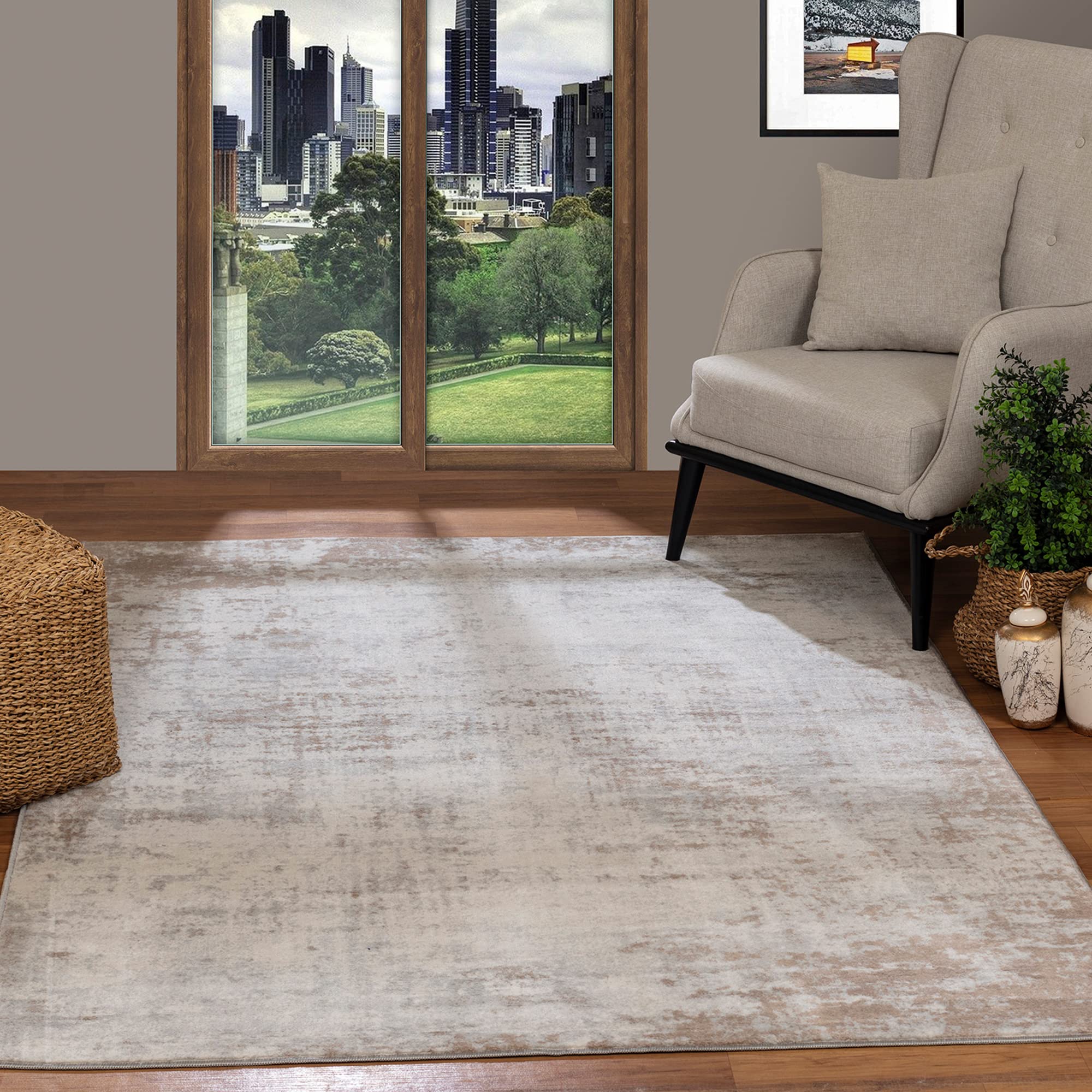 Rackhams Beige/Grey/White Floransa-Abstract Off- Modern Marble Rug - 160 X 215 Cm