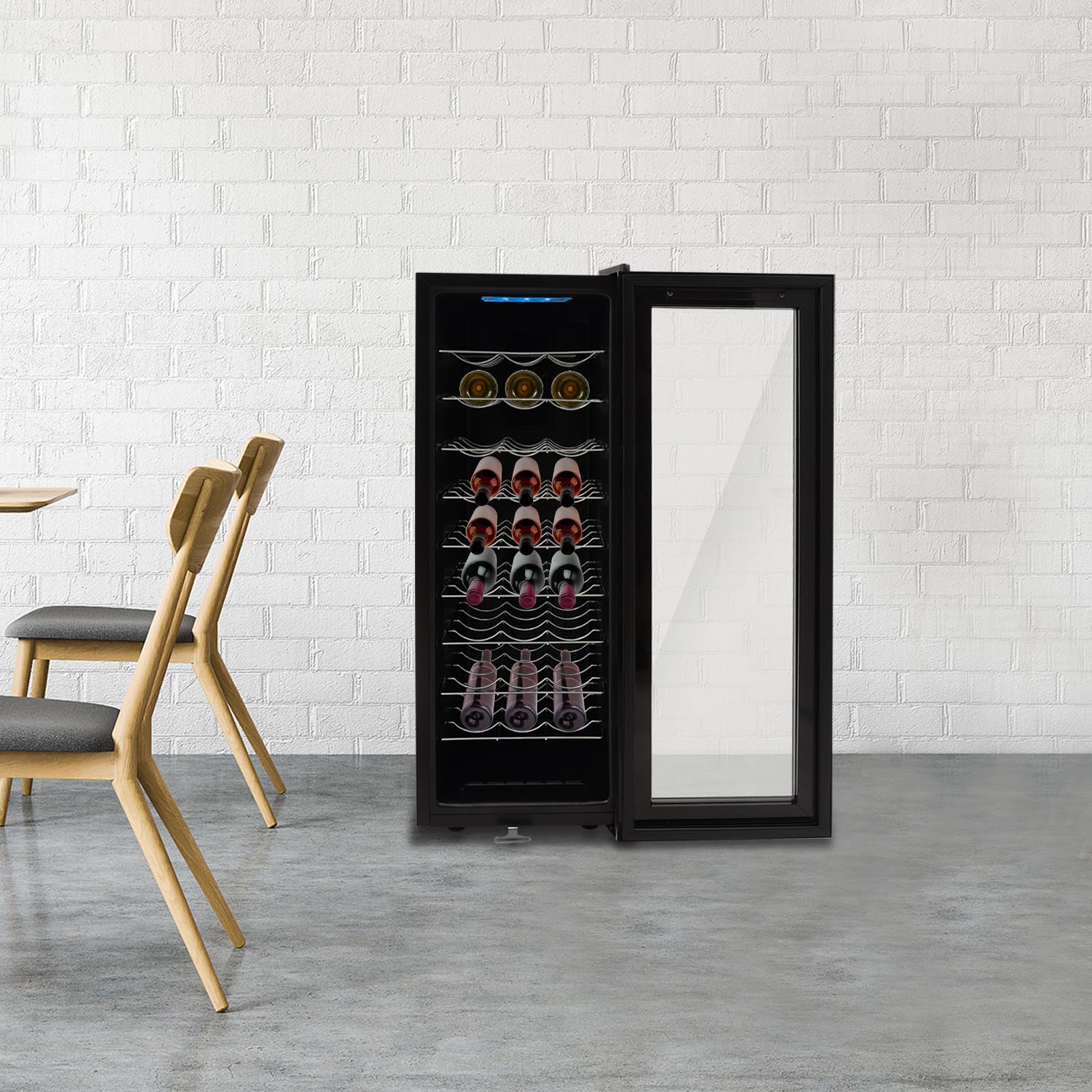 90L Weinkühlschrank mit LED-Display,Einstellbare Temperatur,Schwarz | Weinkühlschrank mit 9 Einlegeböden kann bis zu 30 Weinflaschen,für die Lagerung von Wein in Wohnzimmern, Büros, Küchen