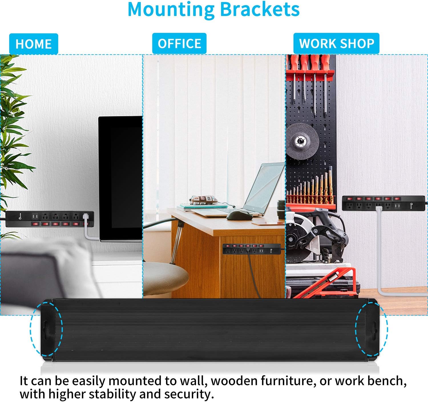 50% Off Discount Individual Switchs Surge Protector Power Strip with 2 USB 6ft (2.4A/1875W), Extension Cord Surge Protection 5 Outlet 6 feet Long Cord, Wall Mountable Black for Home Office