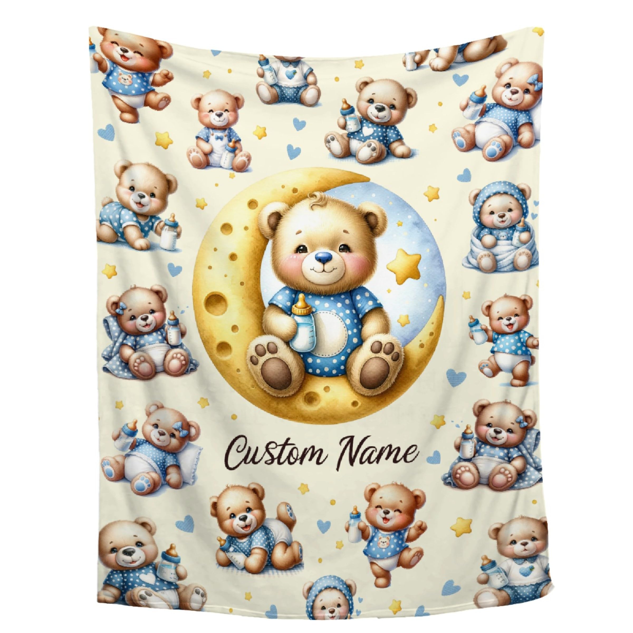 Custom Bear Blanket, Personalized Baby Blanket With Name, Soft Cozy Blankets for Kids, Gift for Birthday, 30"x40" Toddler Size for Baby/Pet