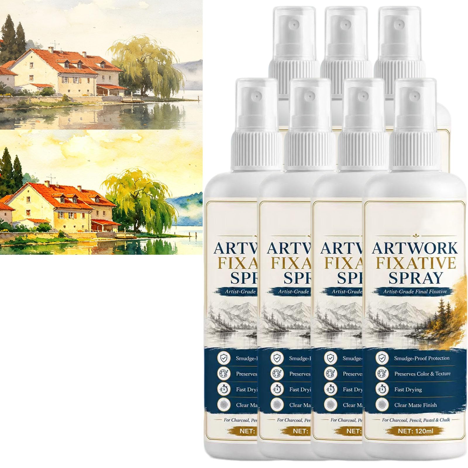 Bearbeitbares Fixierspray für Kunst, schnell trocknendes klares mattes Versiegelungsgerät für Bleistift, Kohle, Ölpastellfarben, Aquarellzeichnungen, wischfeste Schutzbeschichtung für Künstler (7PCS)