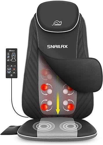 Snailax Shiatsu - Masajeador de espalda con calor, masaje eléctrico mejorado de tejido profundo, silla de masaje de cuerpo completo para dolor de