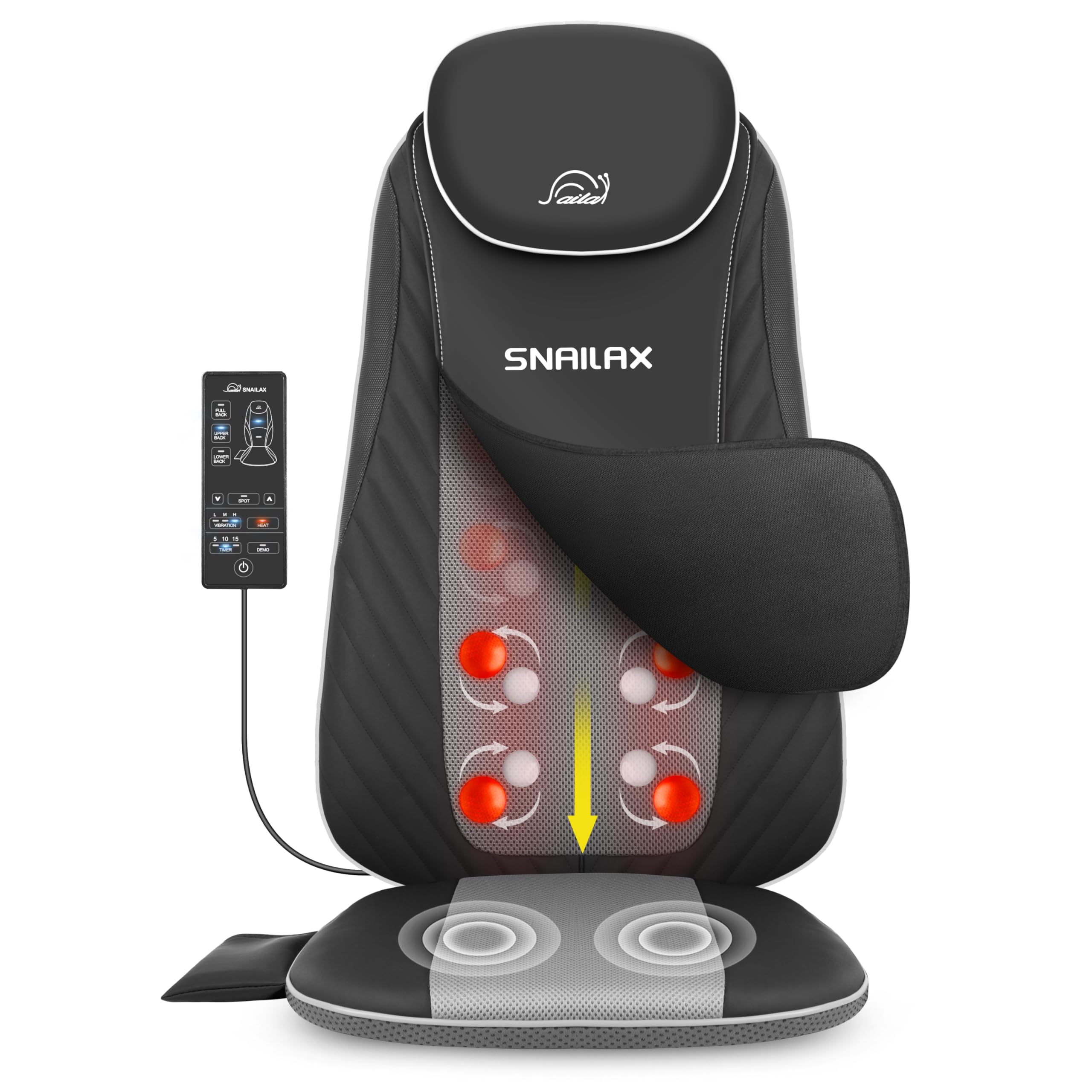 SnailaxBack Massager with Soothing Heat, Upgraded Electric Deep Tissue Kneading Full Body Massage Chair for Back Pain, Home, Office Use, Gifts for Men, WomenGlobal Recycled StandardGlobal Recycled StandardGlobal Recycled Standard