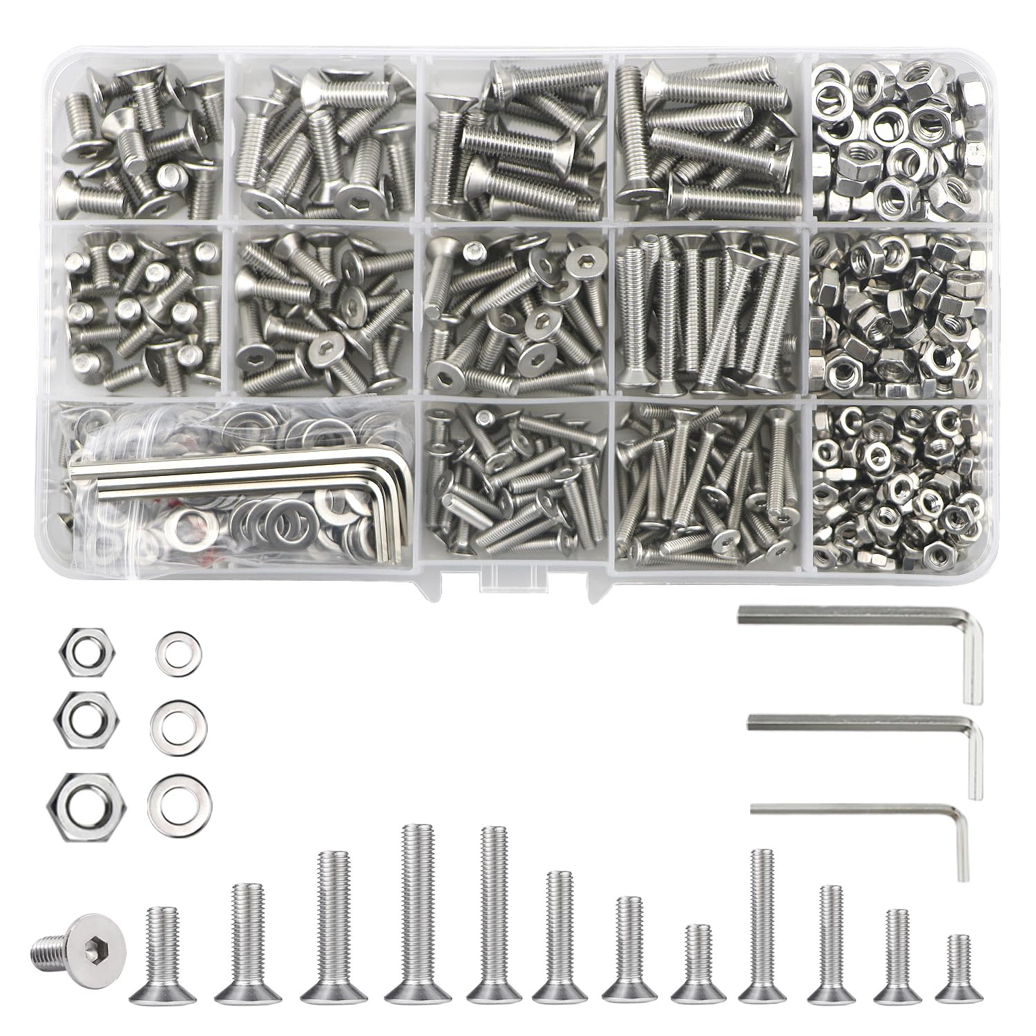 Kit 280 Pezzi Dadi E Bulloni Esagonali M4 M5 - Rondelle Acciaio Zincato Alta Resistenza 8.8