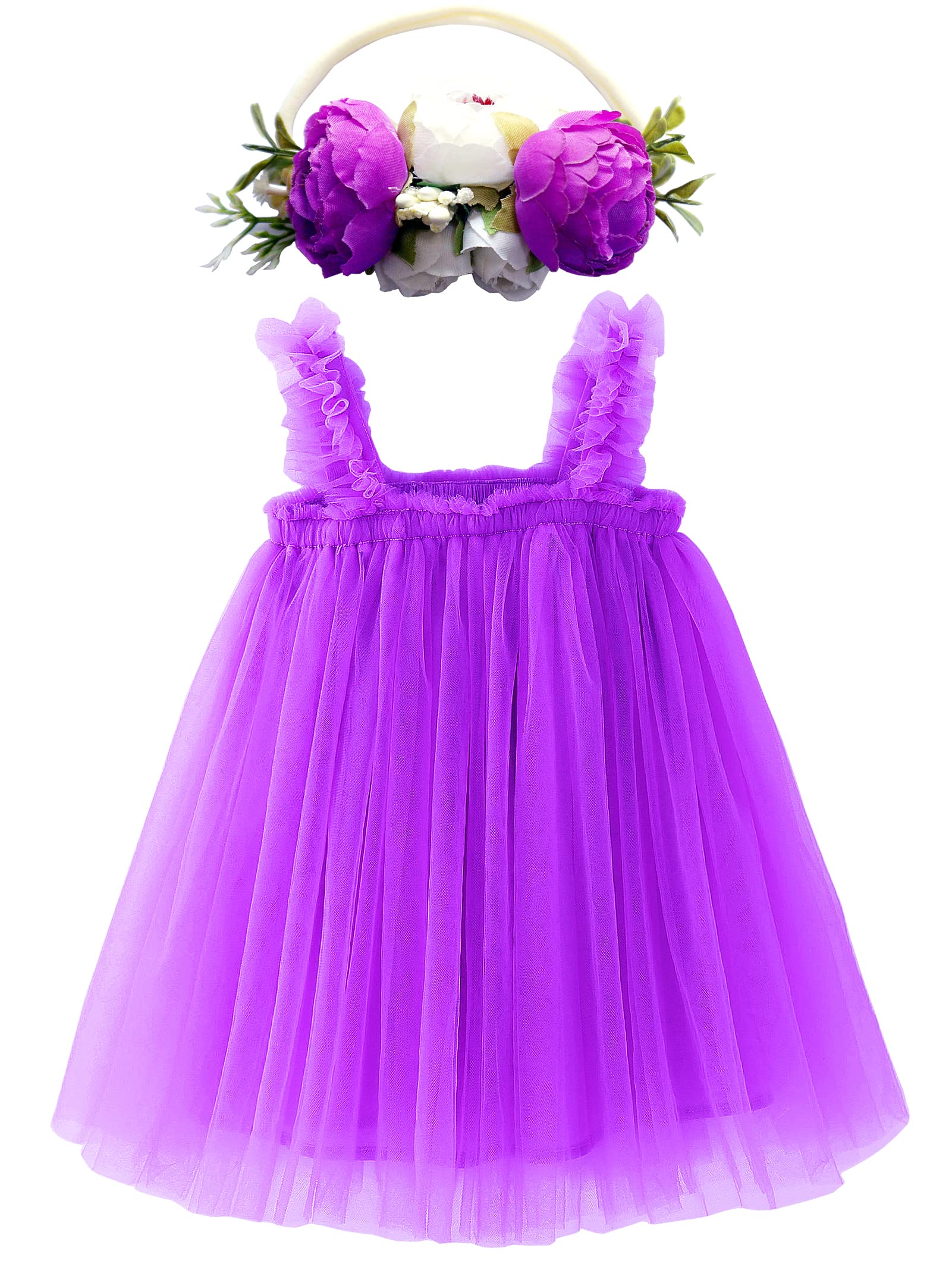 BGFKS Layered Tulle Tutu Dress for Toddler Girls,Baby Girl Rainbow Tutu Princess Skirt Set with Flower Headband.