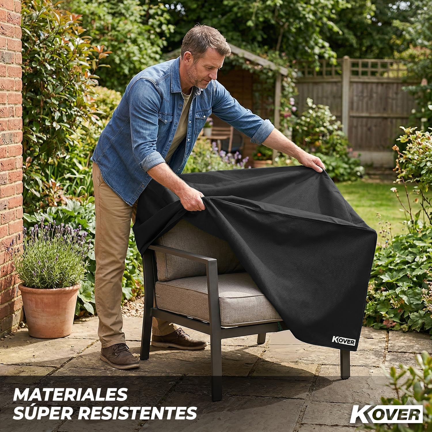 KOVER® | Funda Mesa Jardín Negra 120x120x74 cm | Funda Impermeable Oxford para Muebles de Jardín y Exterior | Protección UV Resistente al Viento | OriginalCorner