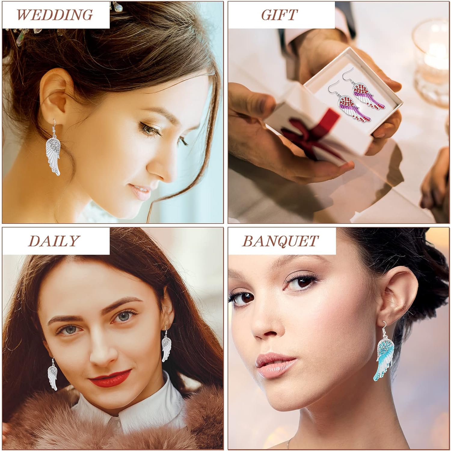 Bonuci 3 Pairs Angel Wing Earrings for Women Fairy Feather Guardian Angel Dangle Drop Hook Earrings Jewelry for Women Her