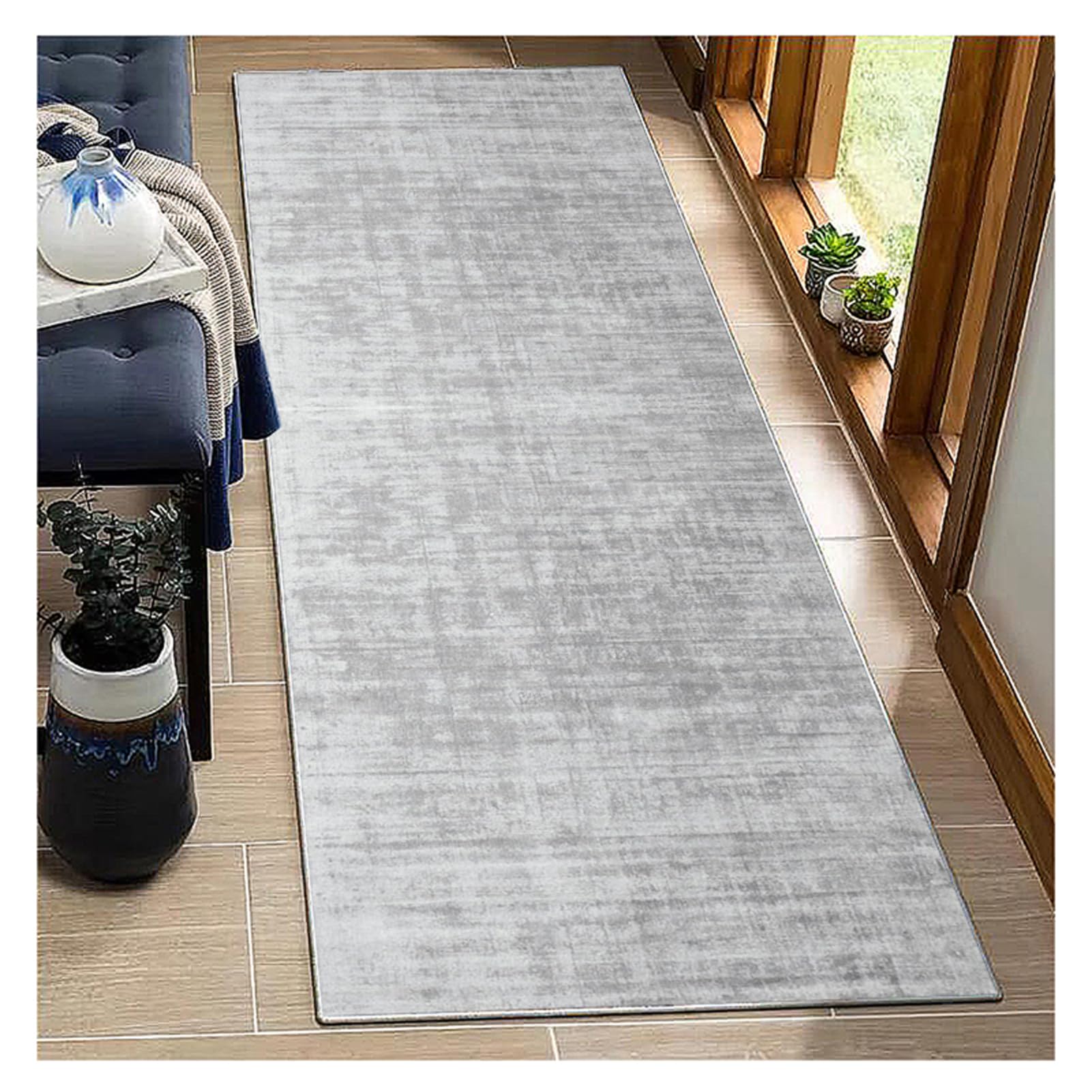 BORKOY Light gray Carpet Runner for Kitchen Floors & Narrow Hallways,40x60cm Non-Slip Machine Washable Rug, Long Durable Polyester Floor Mat with Absorbent Surface for High Traffic Areas‌ — image 1