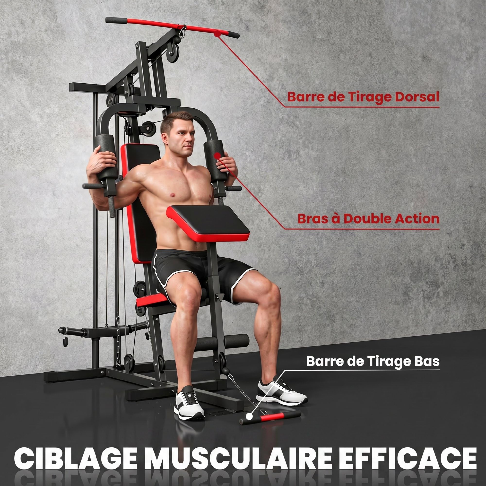 SPORTNOW Station de Musculation Machine à Câble Multifonction avec Poulie