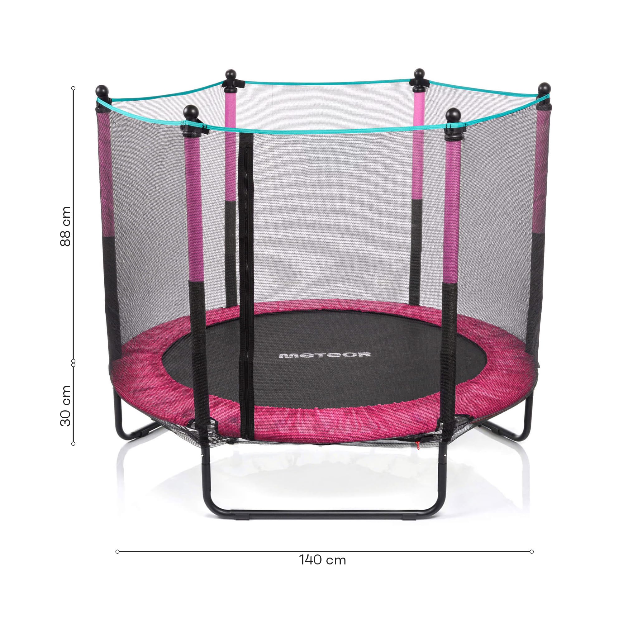 meteor kindertrampolin 140 cm mit sicherheitsnetz Trampolin für Kinder ab 3 Jahre Indoor Outdoor gartentrampolin stabil kompakt rutschfest bis 50 kg