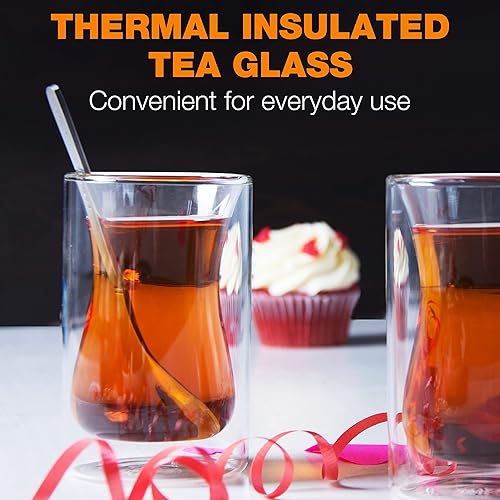 Miniatura 5 de Eparé Tazas de té de vidrio transparente turco, juego de 2 tazas de café de vidrio transparente de doble pared, 6 onzas aisladas, vasos