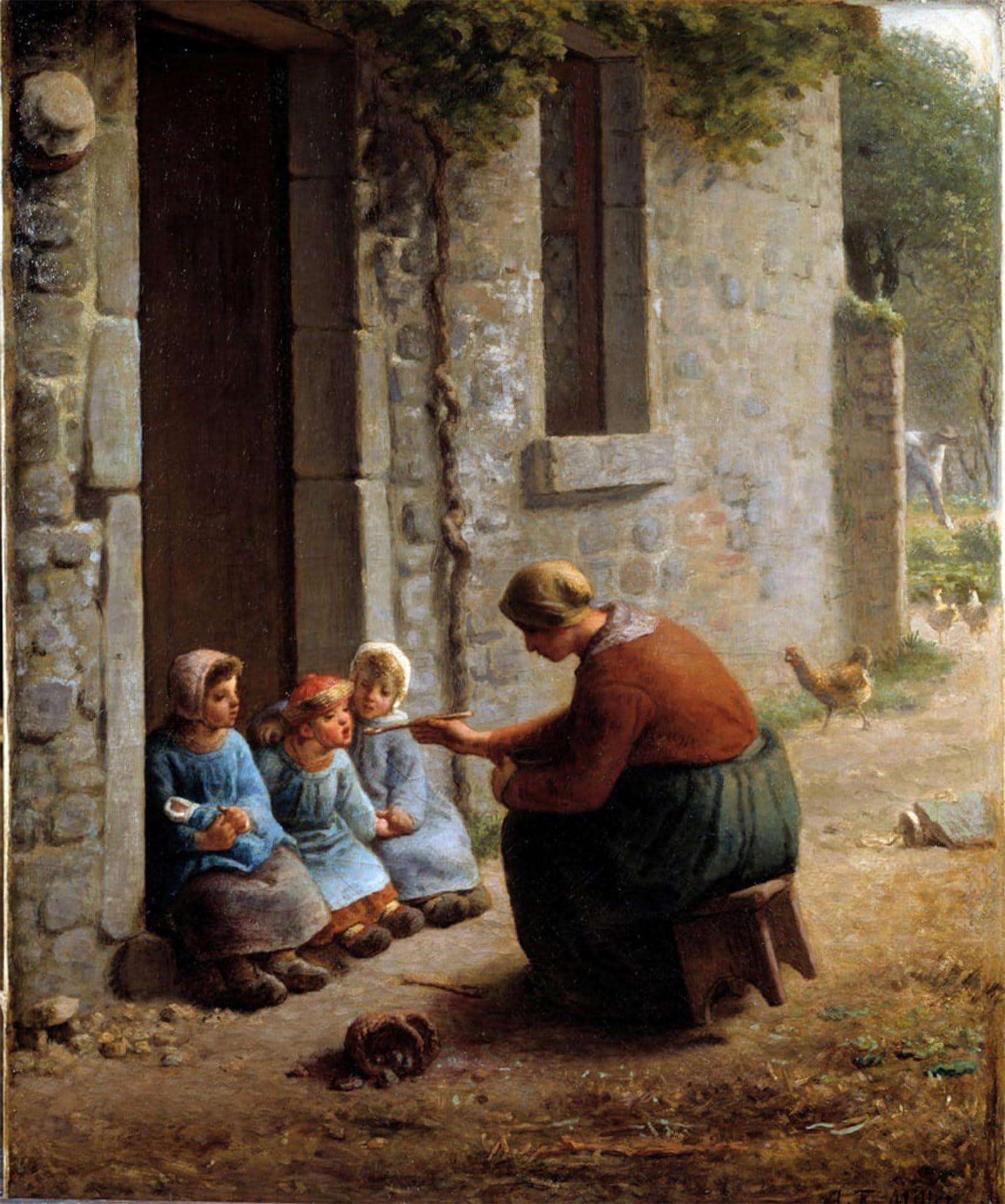ARTXLXXBN Famous Painting Art Wall Decor Abstract Art Picture Peasant Feeding Her Children by Jean Francois Millets Animal Pictures for Home Decor 60x90cm