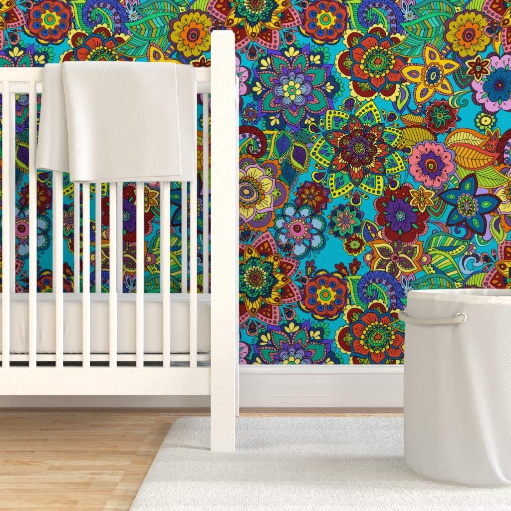 Peel & Stick Wallpaper Swatch - Mandala Love 1960S Retro Psychedelic Flowers Funky 1970S Custom Removable Wallpaper by Spoonflower