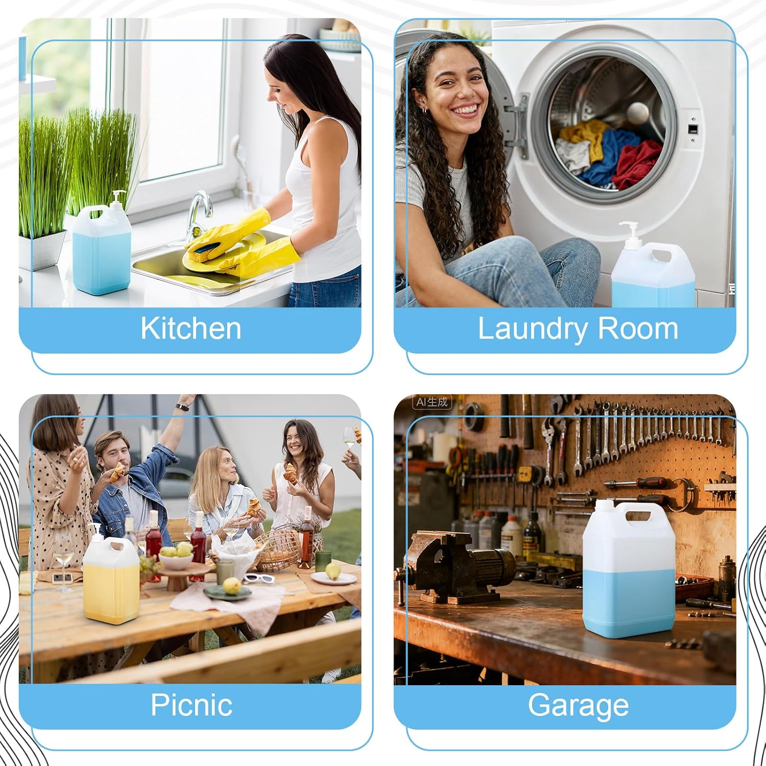 Novabright 2 Gallon Pump Dispenser Bottle Large Plastic Jug Laundry Liquid Detergent Dispenser with Pump Lid Handle for Laundry Room Organization, Soap, Fabric Softener Indoor Outdoor