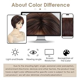 XIUFAXIRUSI XIUFAXIRUSI Brown Layered Pixie Wigs for White Women Blonde Mix Brown Short Straight Wig with Cute Bangs Natural Looking Synthetic Fluffy Wig