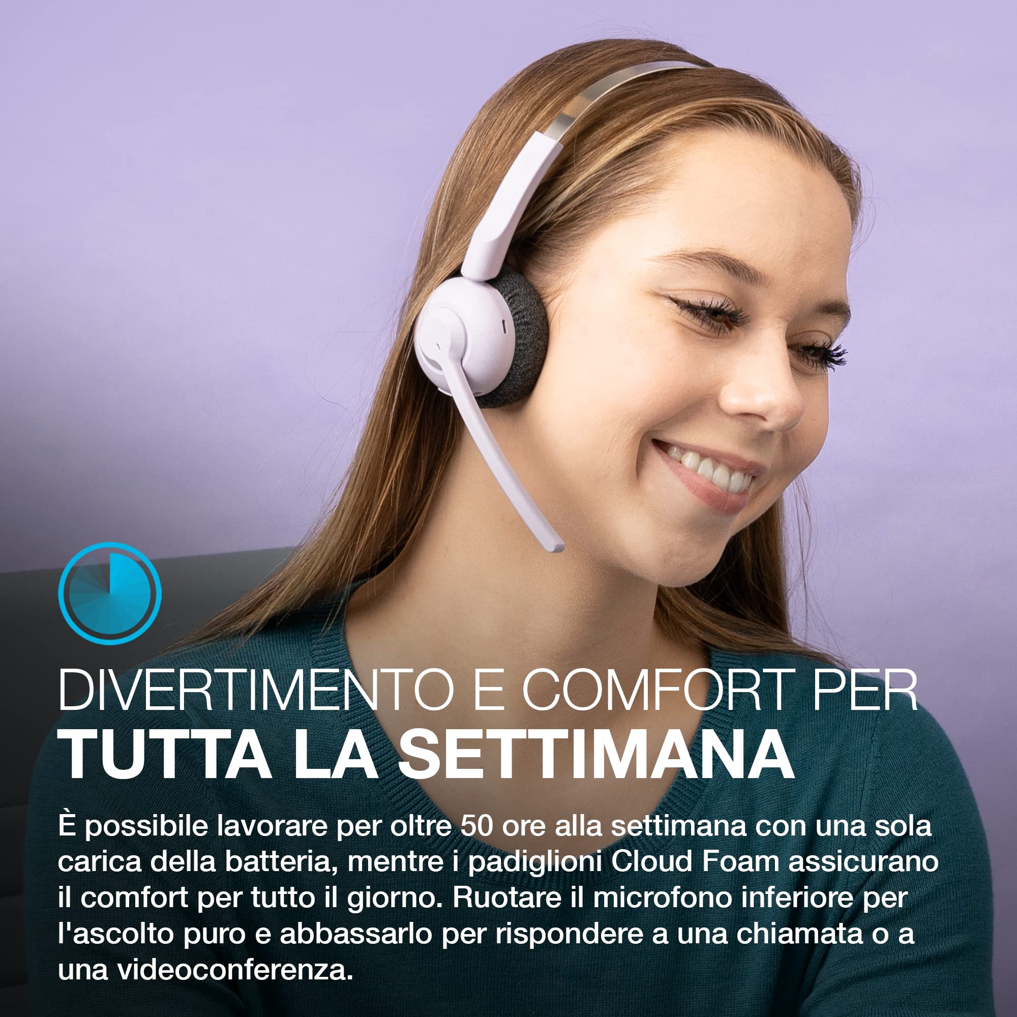 Cuffie Bluetooth Go Work Pop - Microfono Con Cancellazione Rumore, 50 Ore Autonomia, Per PC E Cellulare - Foto 10