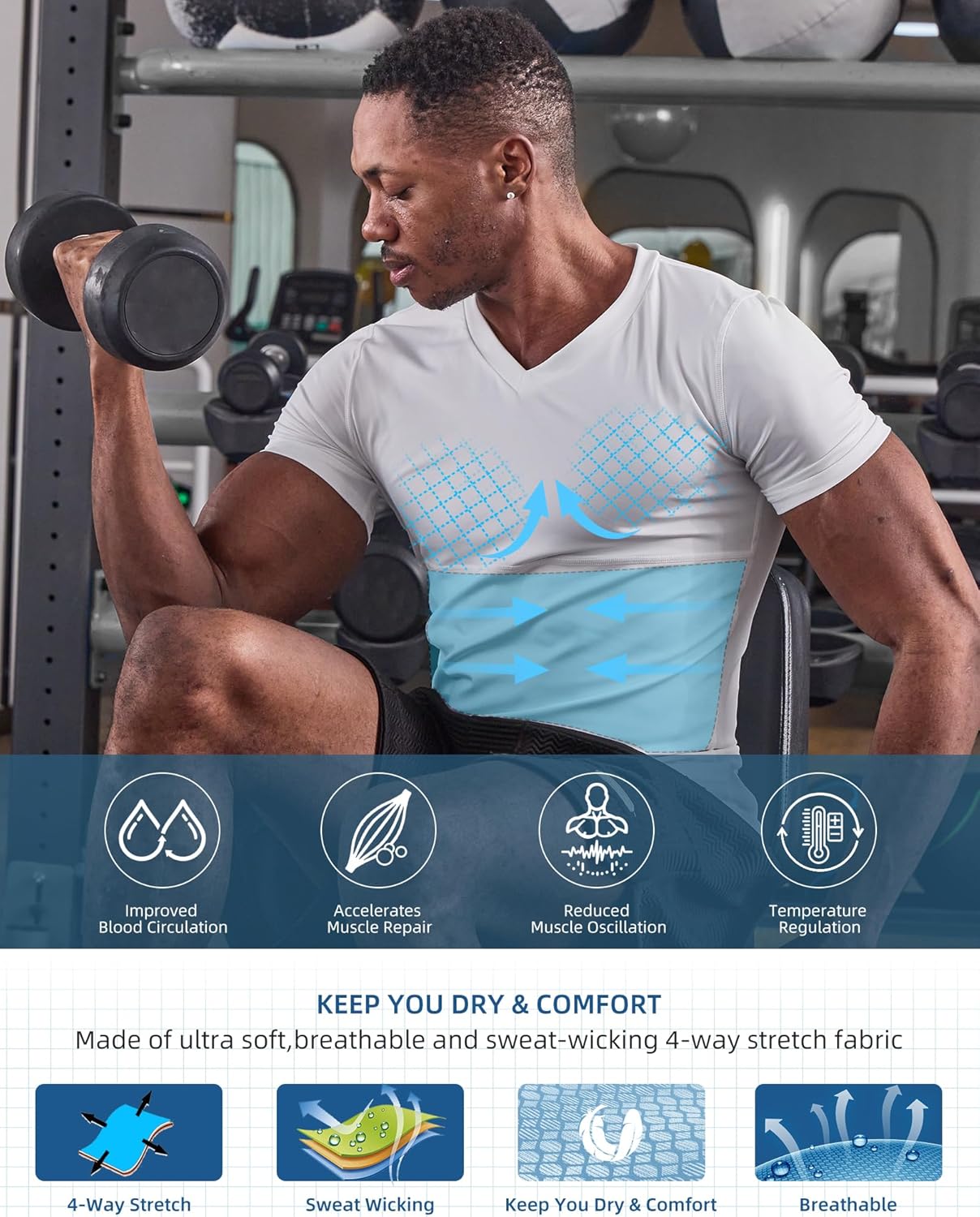 KOCLES Gynecomastia Undershirt V-Neck Chest Compression Shirt for Men Slimming Undershirt Body Shaper Shapewear - Image 5