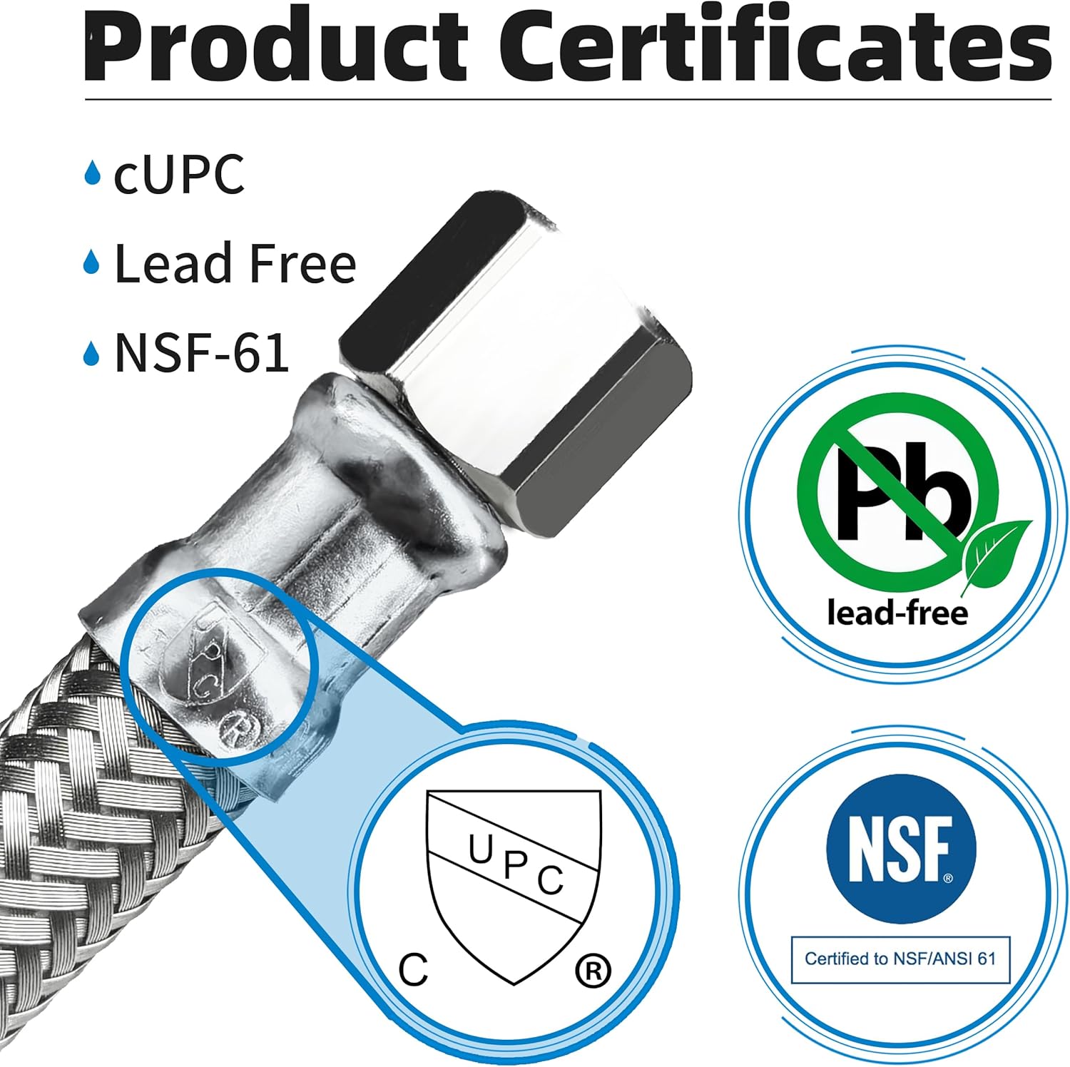 TTFLEX Fridge Water Line, Braided Stainless Steel304 Ice maker Hose with PVC Core, 1/4" Compression Fittings for Refrigerator & Ice Maker, Lead-Free& Durable，25FT