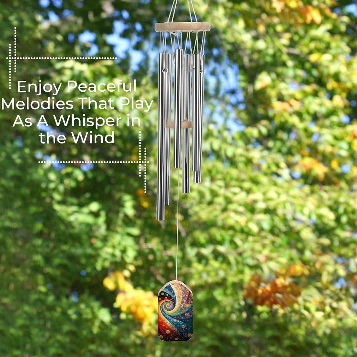 Multi Colored Swirled Spirals Wooden Wind Chimes Deep Tone Memorial Windchime for Outside Garden Home Decoration