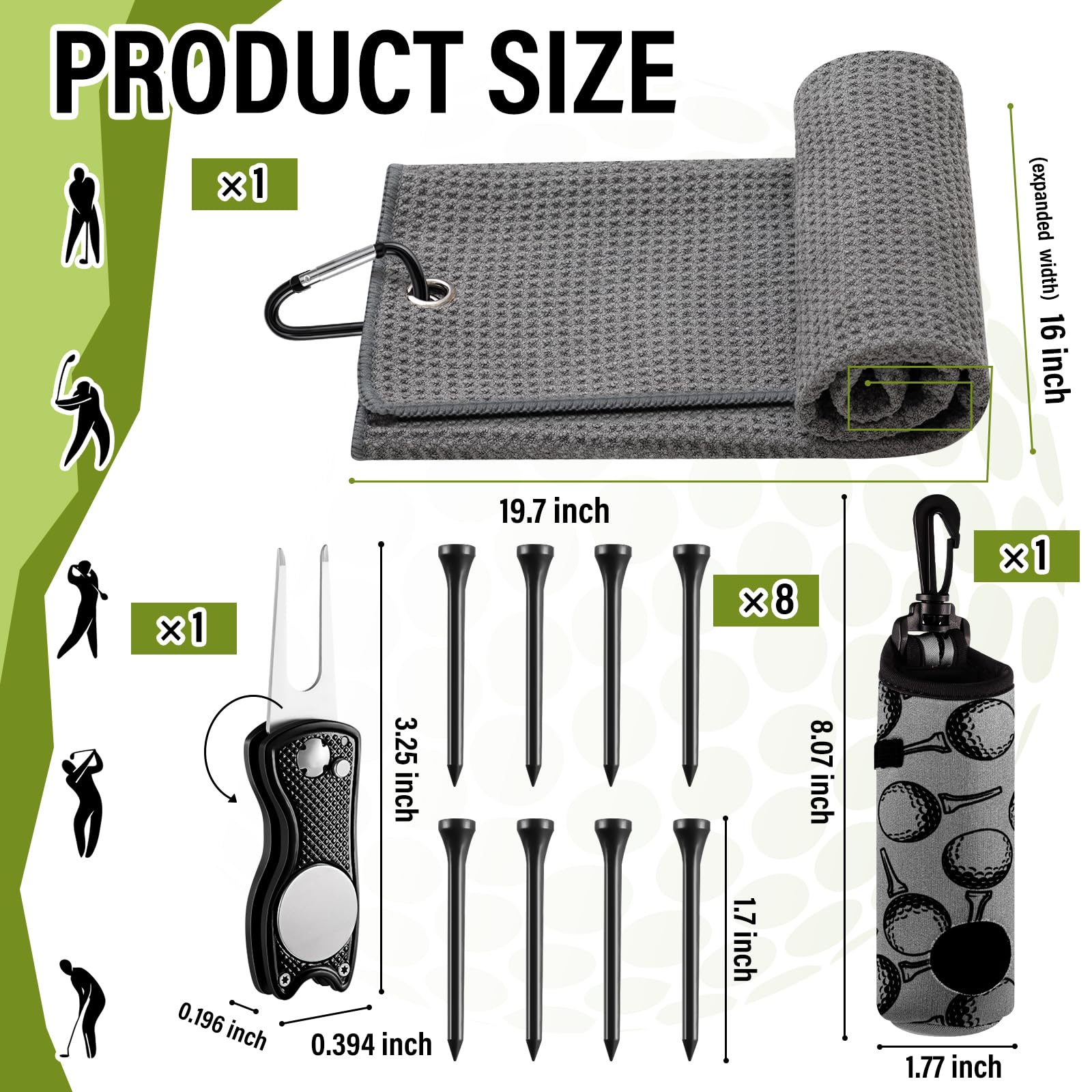 Liliful 12-teiliges Golfzubehör-Set, enthält Golf-Tees, Golf-Handtuch, Golfballtasche mit Reinigungshaken, Reinigungsbürste und Divot-Werkzeug inkl