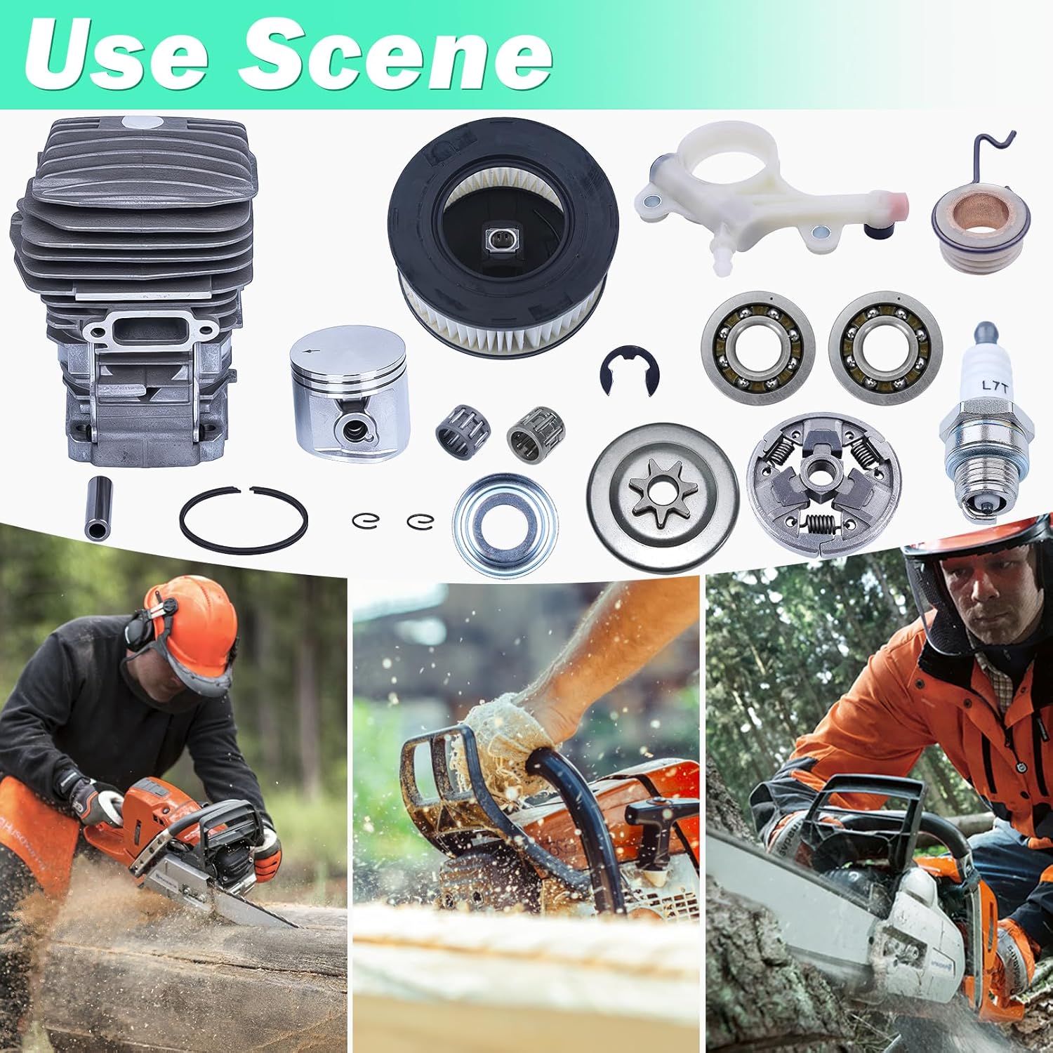 Adefol MS291 Cylinder Piston Kit & 325"-7T Clutch Drum Oil Pump Kit for Stihl MS291 MS291C MS 291 MS271 MS271C Chainsaw, MS271 47mm Big Bore Cylinder Rebuild Kit Replace 1141-020-1206, 1141 640 2001