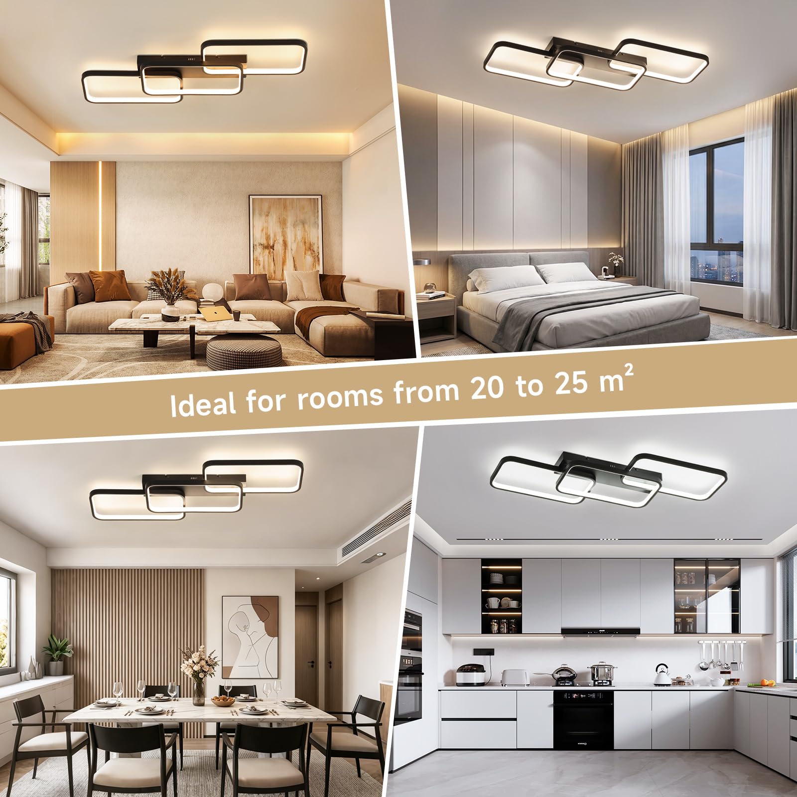 OTREN Lampa sufitowa LED 60 W, 6000 lm, regulowana za pomocą pilota 3000 K, 6500 K, pamięć i blokada, lampka nocna i timer do salonu, sypialni, kuchni, 82 cm, czarna