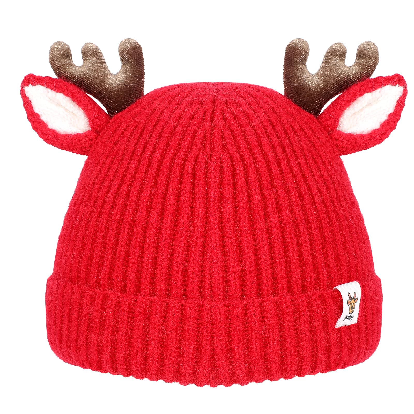 COMNICO Winter Hat for Kids, Antlers Reindeer Crochet Knitted Baby Beanie Hat Christmas Hat Thick Winter Warmer Cap Girls Accessories for Baby Boys Toddler Girl