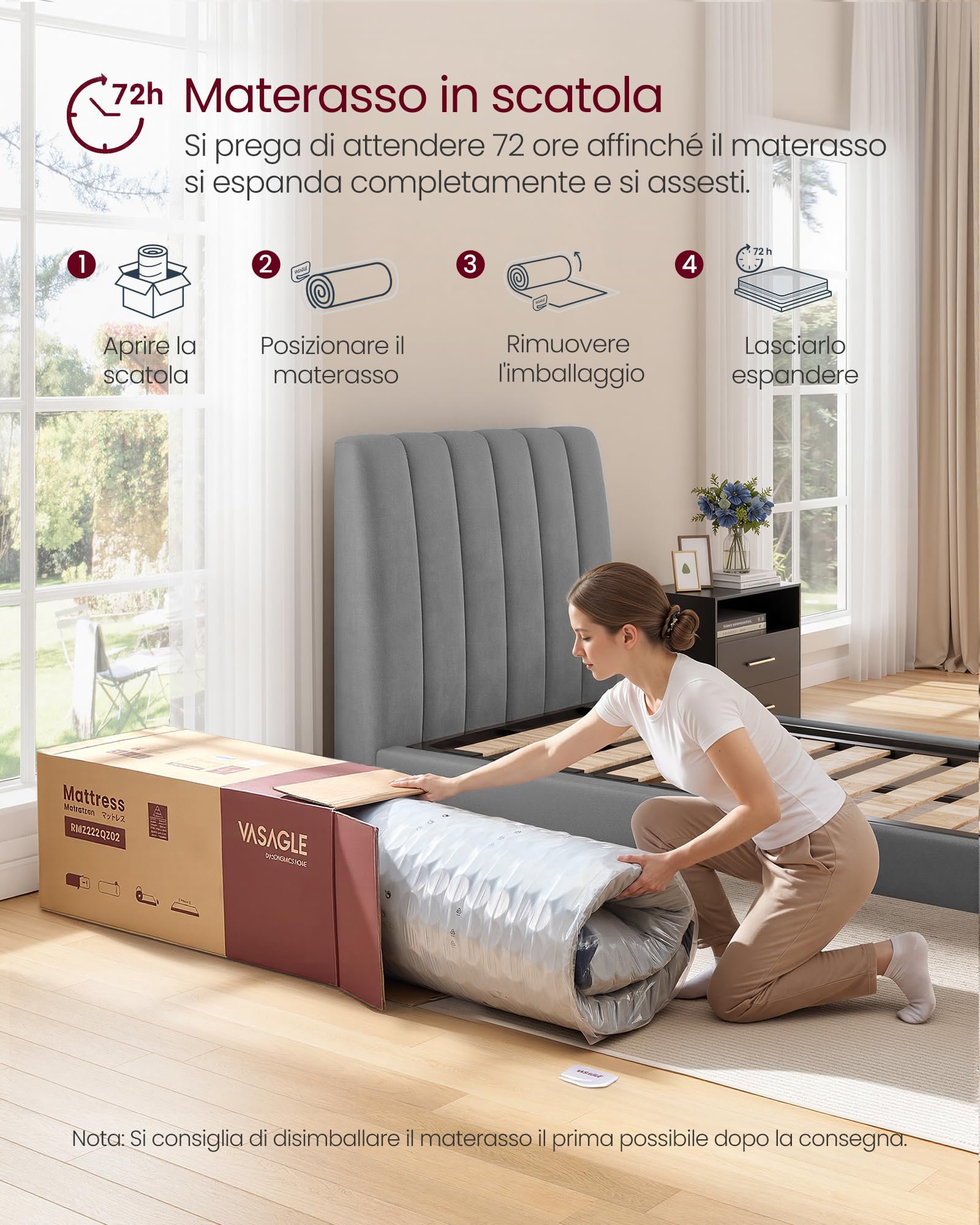 VASAGLE Materasso Singolo 80 x 190 x 25 cm Ibrido, Molle Insacchettate e Memory Foam con Gel, Medio Morbido, 7 Zone, Bordo Rinforzato, Isolamento dal Movimento, Traspirante, Blu RMZ202QZ02