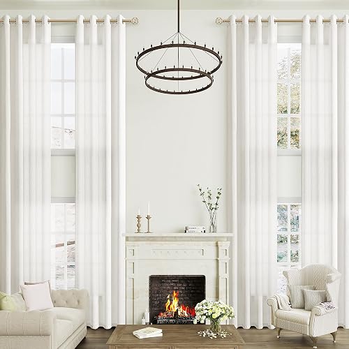 Guken Beige White 204 Inch Extra Long Linen Curtains for High Living Room Gromme