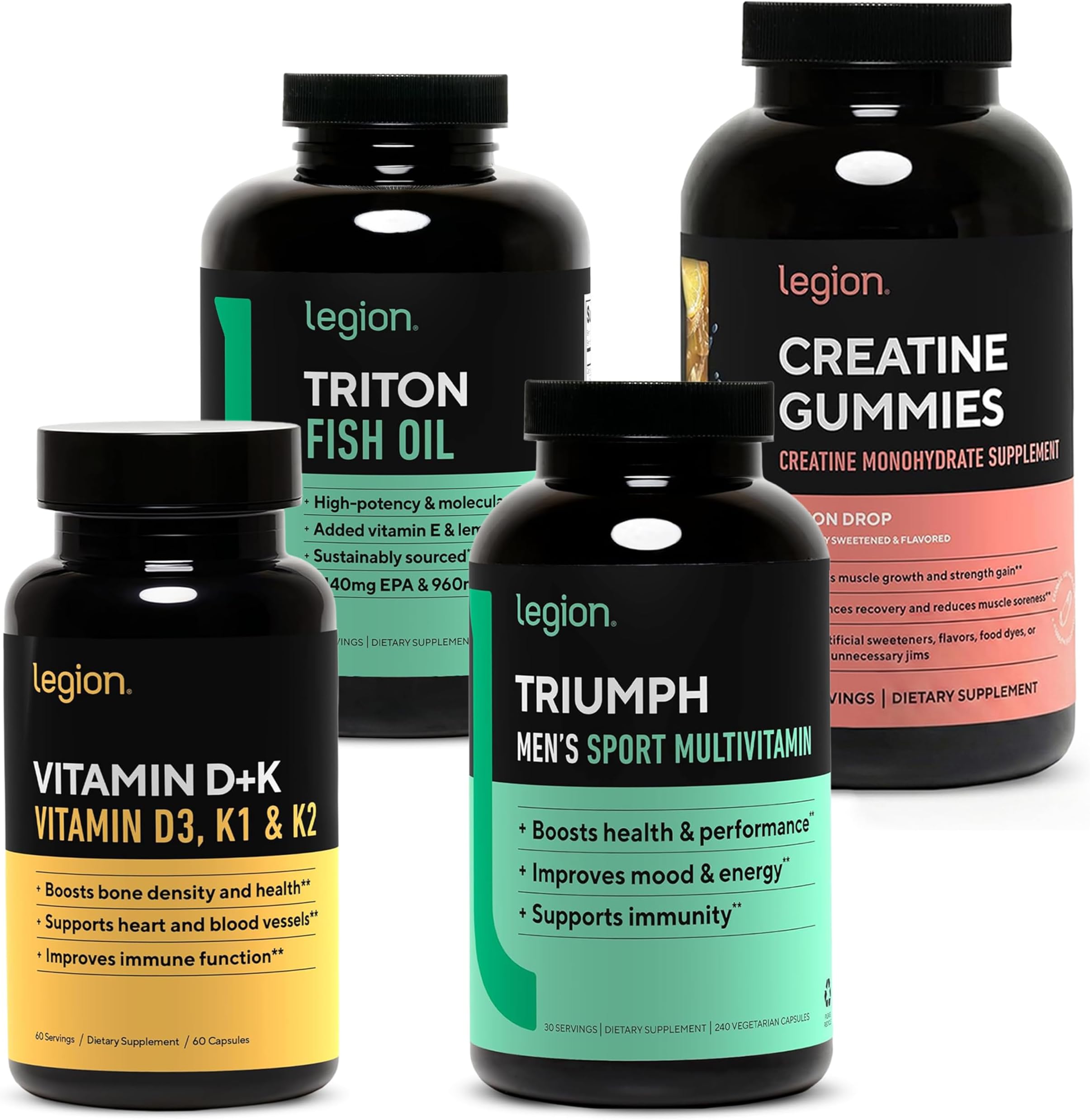 Men’s Wellness Stack – Creatine Gummies + Triumph Multivitamin + Vitamin D3 K2 + Triple Strength Omega 3 Fish Oil – Strength, Energy, Heart & Immune Support