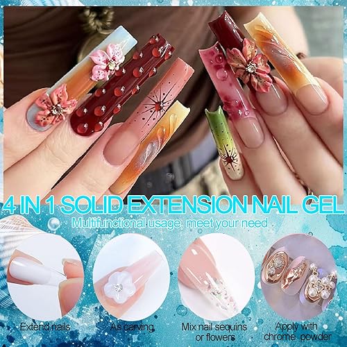 Miniatura 3 de Gel de escultura 3D para arte de uñas, 2 piezas de gel sólido no pegajoso para crear esculturas a mano y geles de moldeo 3D duros con Pro Brush UV