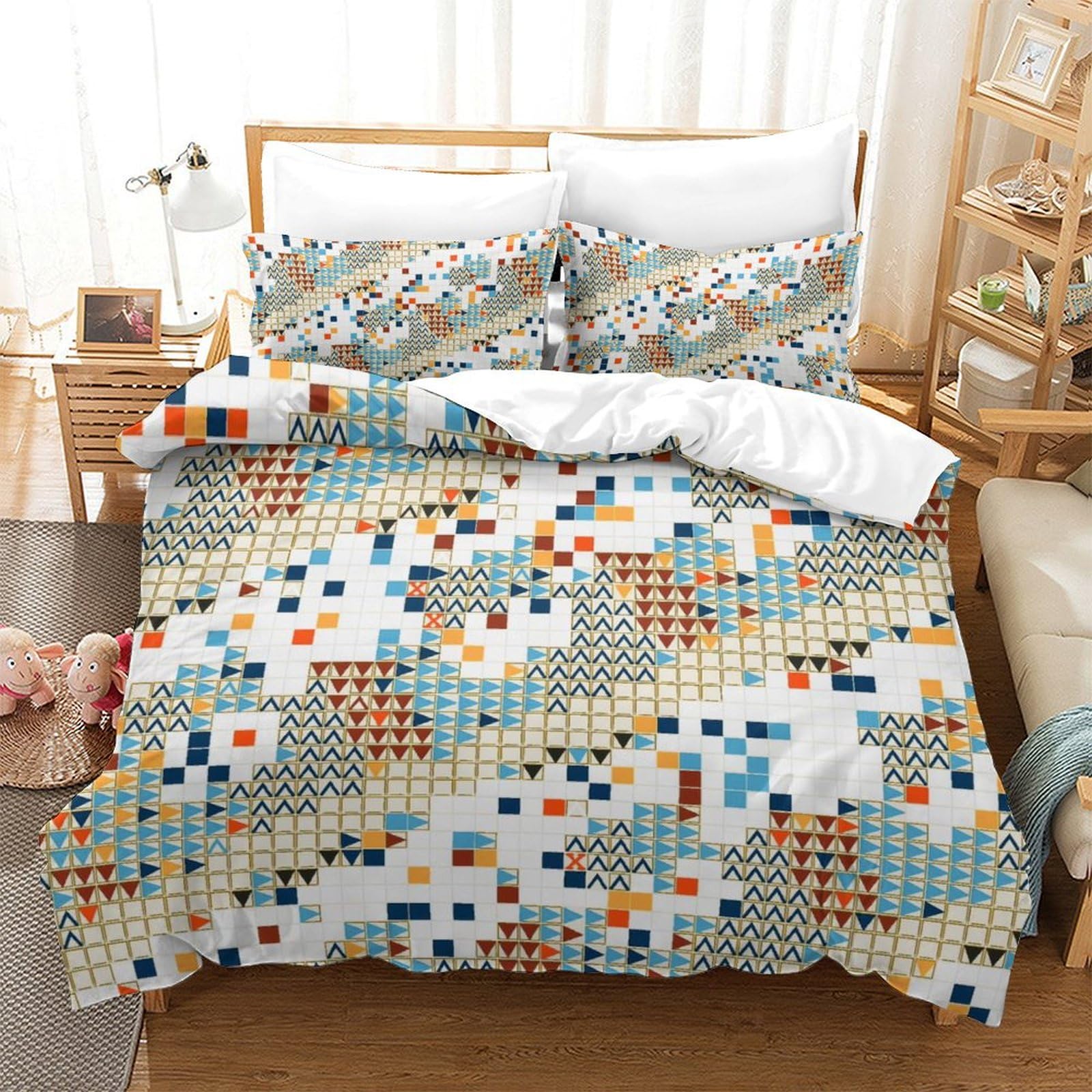 Housse de couette respirant motif géométrique 3 pièces lit enfant king 220x240