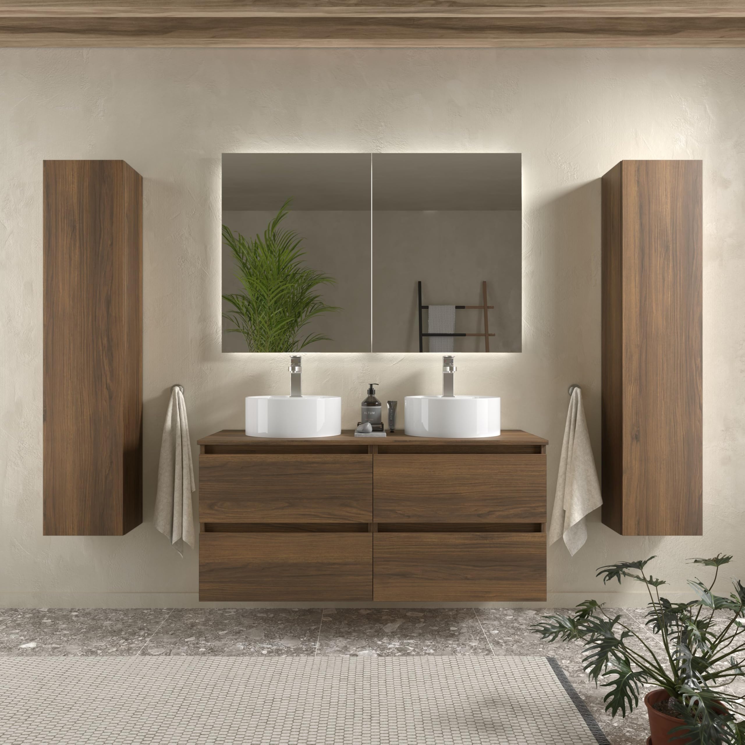 Salgar Mueble de baño Bequia 140cm + Encimera + Lavabo posar | Nogal|140x45x56