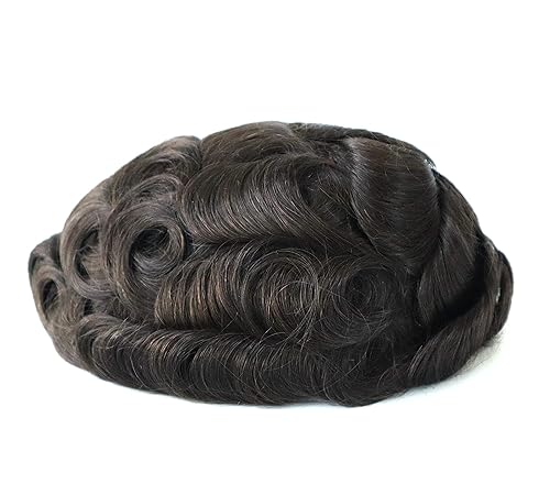 Miniatura 3 de HAIR NATURE Cabello humano Toupee para hombre, sistemas de reemplazo de cabello para hombres, 0.005 in polivinílico anudado festoneado frontal