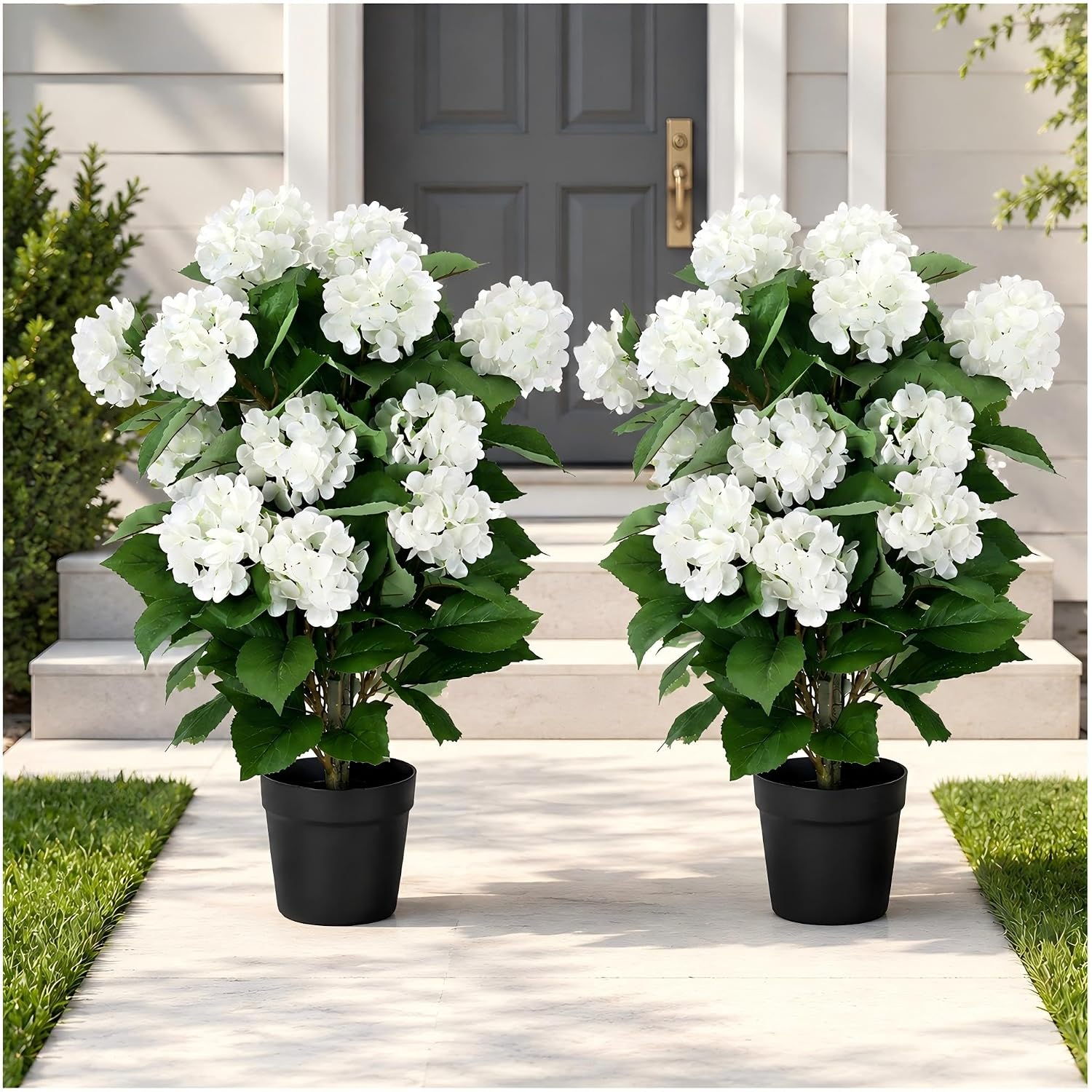 2 Pack 30 Inch White Artificial Hydrangea Trees for Outdoors